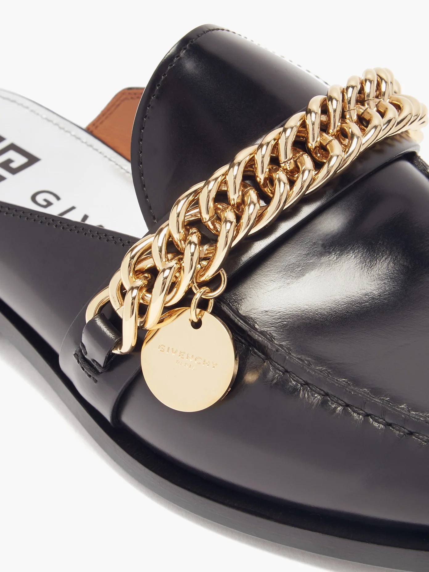 Chain-embellished leather backless loafers - 6