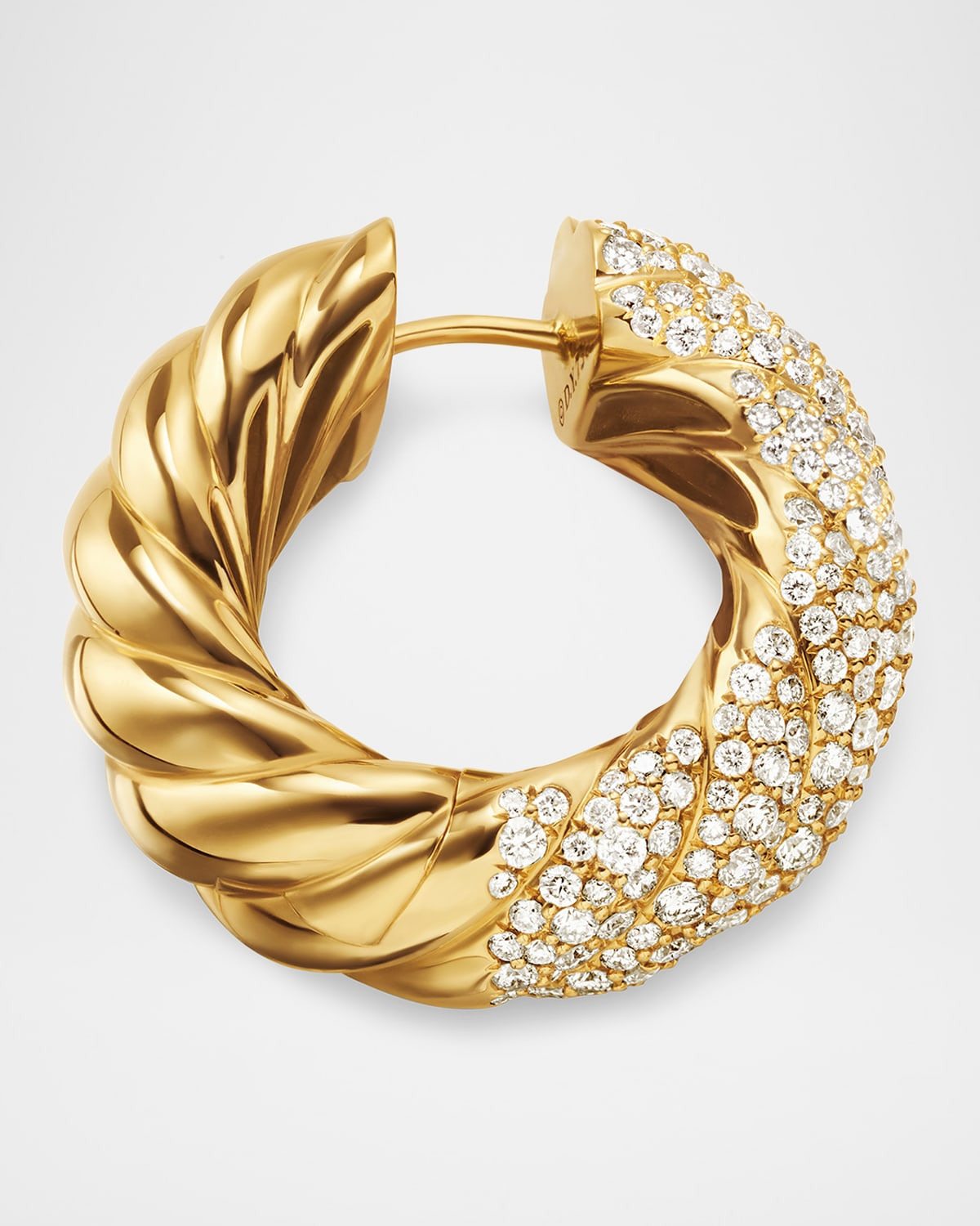Sculpted Cable Hoop Earrings with Diamonds in 18K Gold, 9mm, 1"L - 4