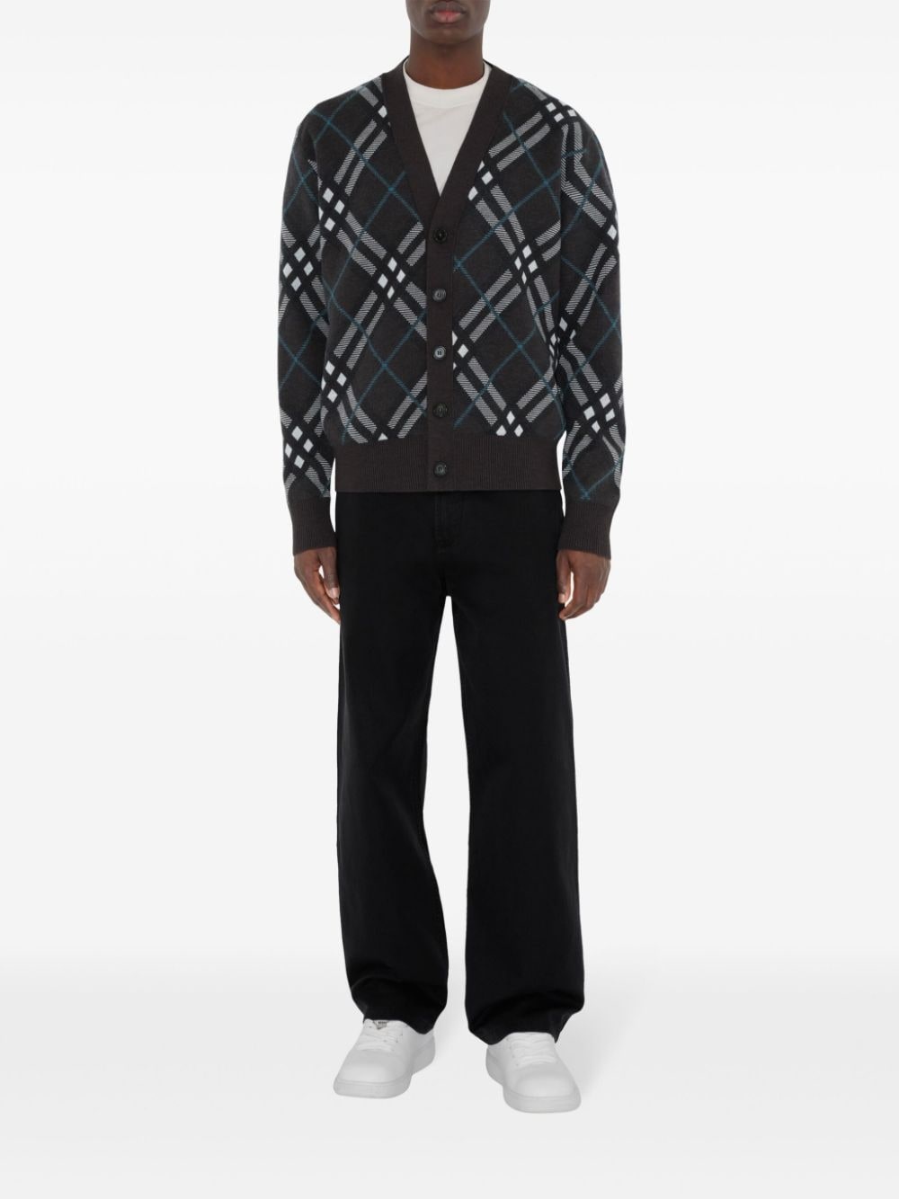 check-print V-neck cardigan - 2