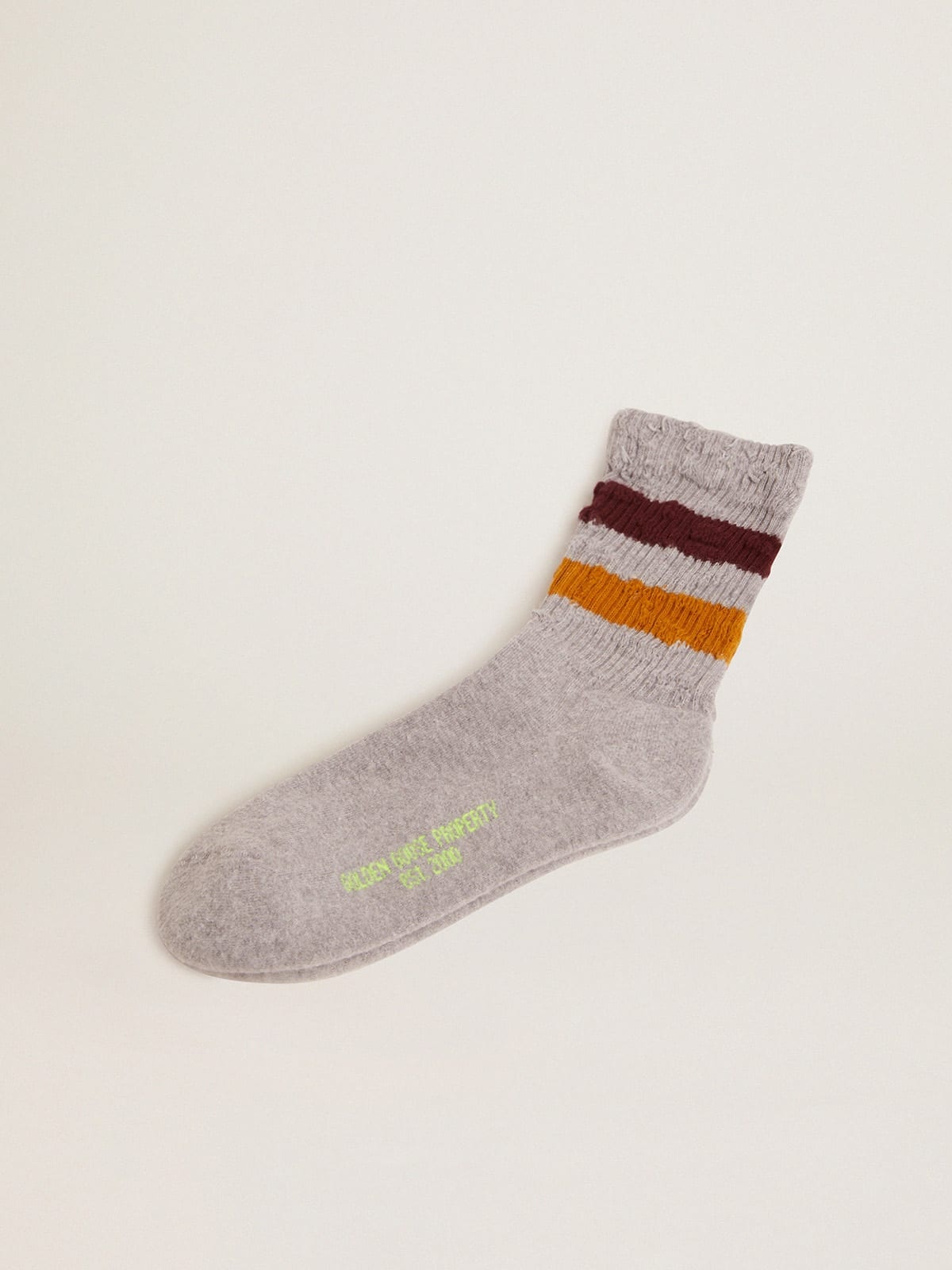 Melange grey socks with distressed details and two-tone stripes - 1