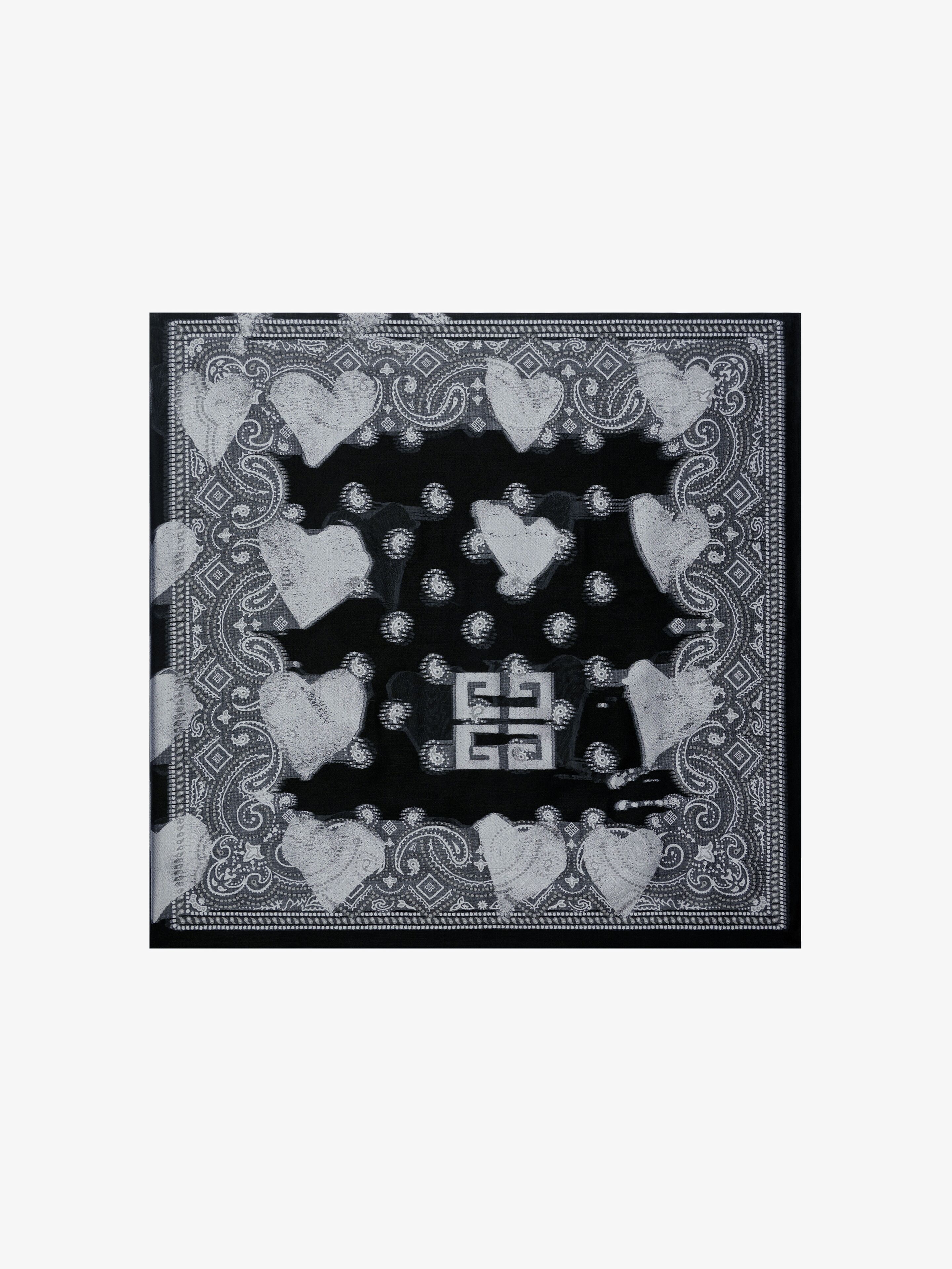 LARGE SCARF IN COTTON WITH STENCIL EFFECT HEART PRINT - 1