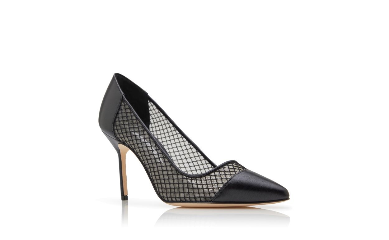 Black Nappa Leather Pointed Toe Pumps - 3