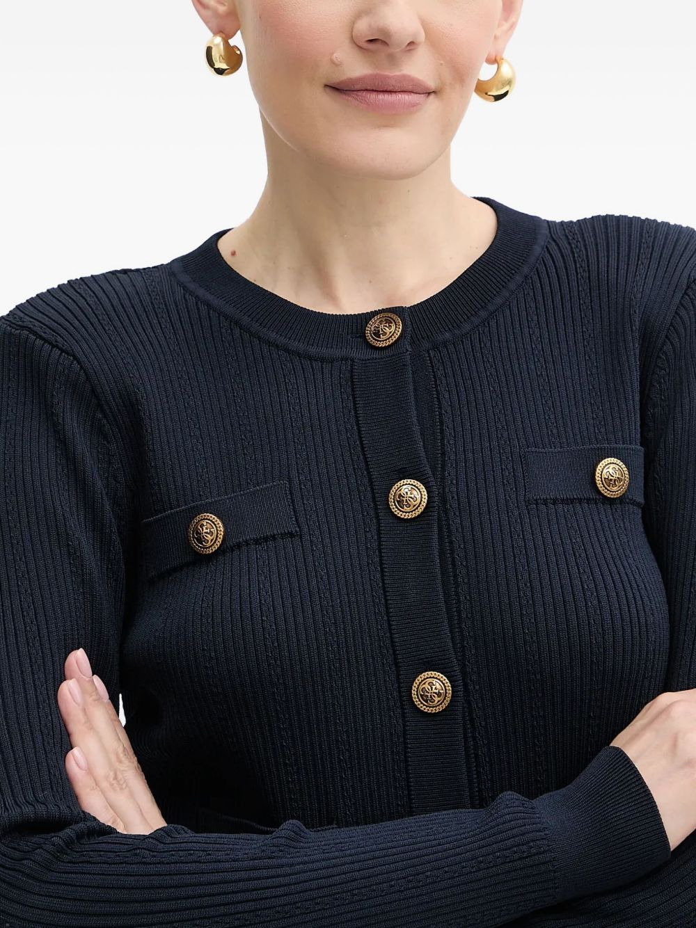 ribbed button-embellished cardigan - 5
