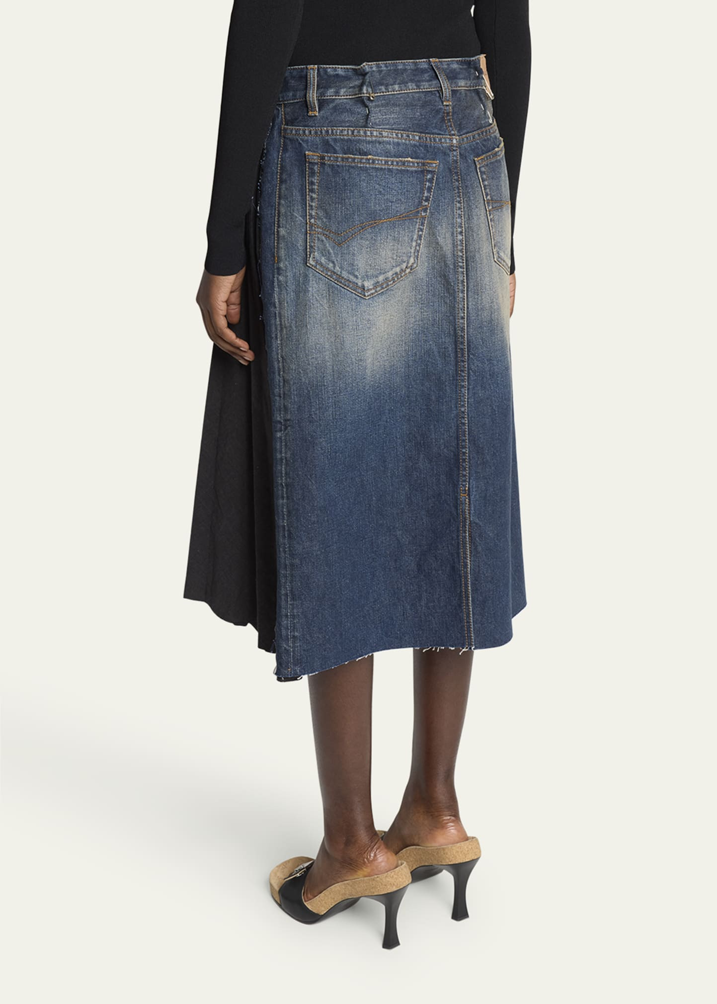 Hybrid Pleated Denim Midi Skirt - 3
