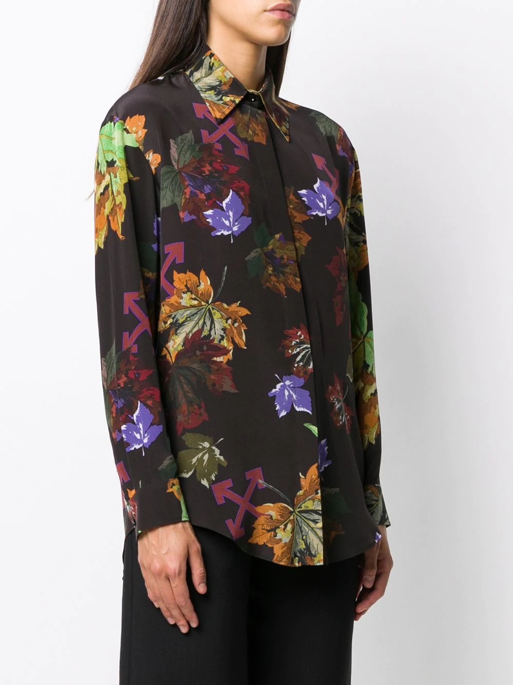 leaf print silk shirt  - 3