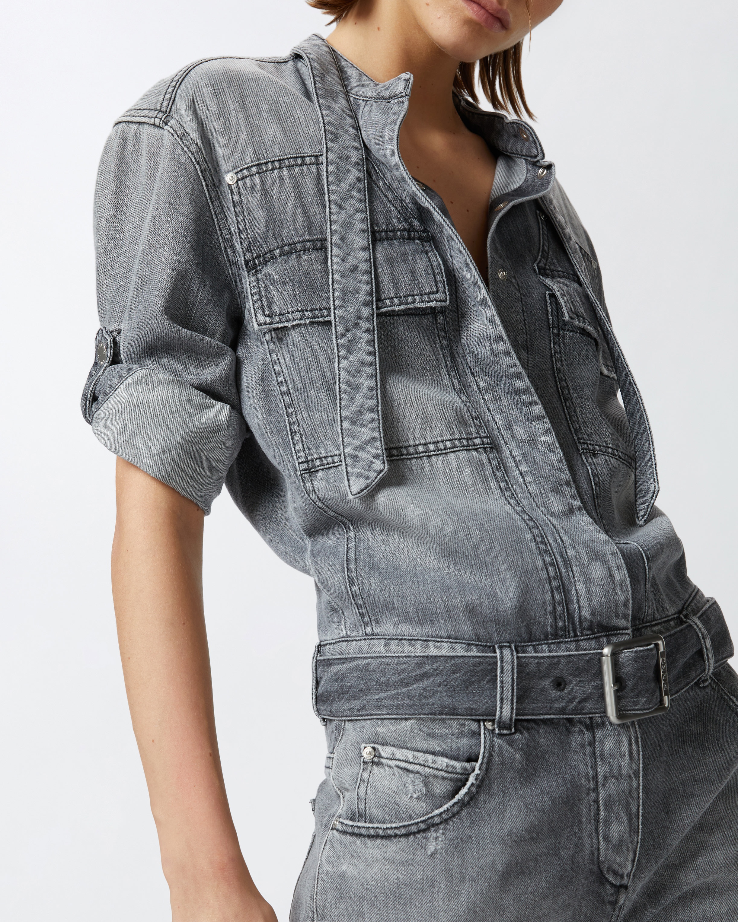 LIGHT GREY DENIM JUMPSUIT - 5