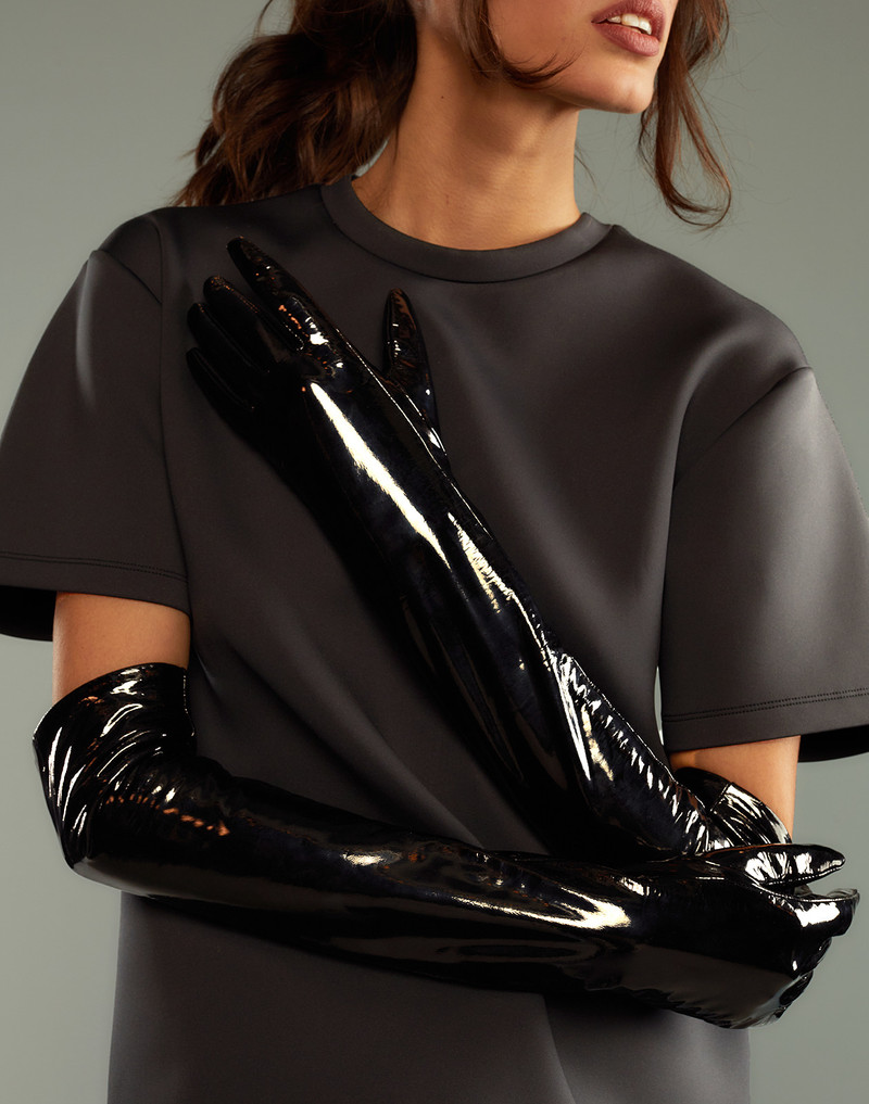 CYNTHIA ROWLEY Bea Long Patent Leather Gloves outlook
