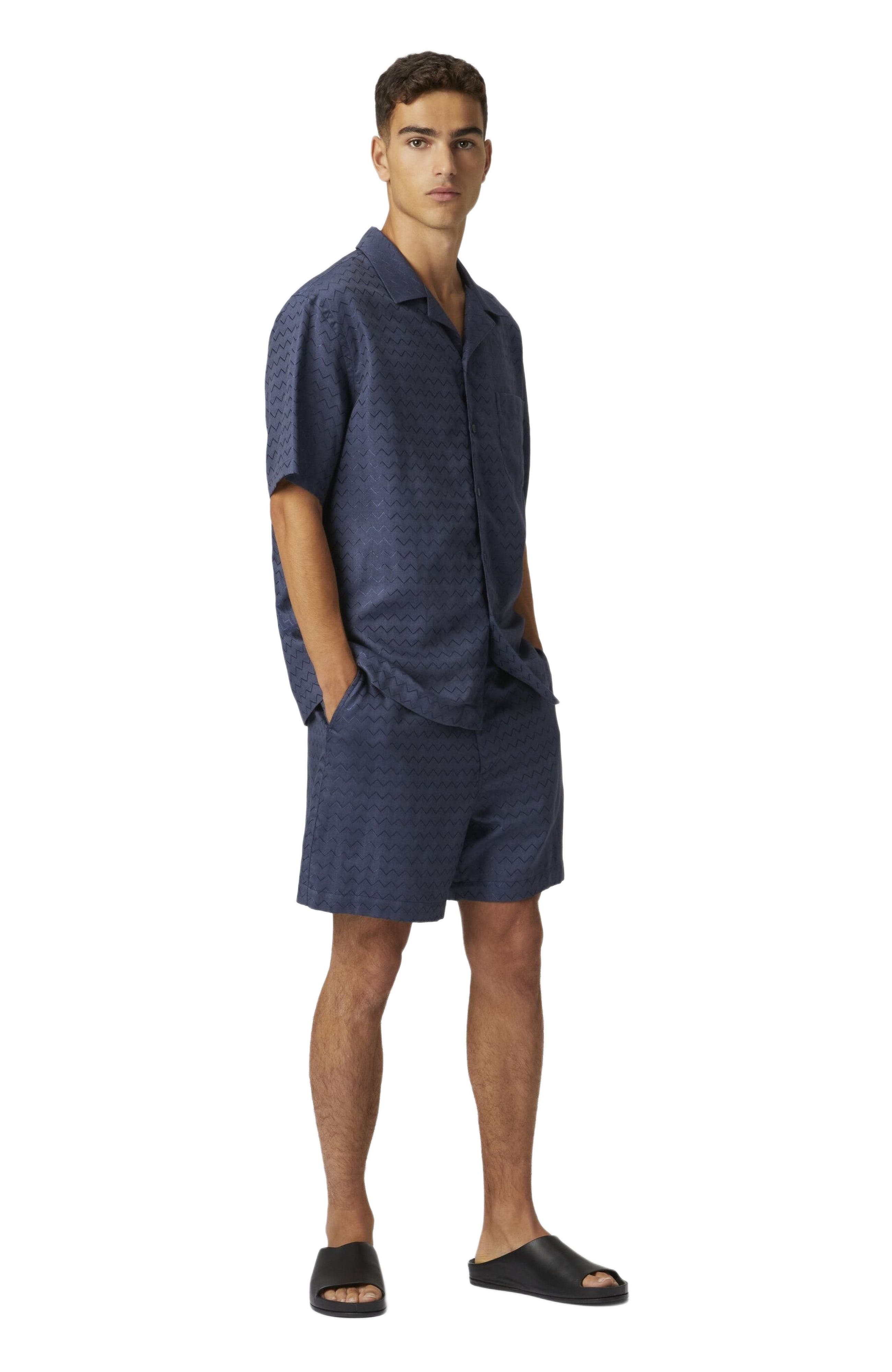 Missoni Cotton, Viscose And Linen Bowling Shirt With Shiny Zigzag Pattern in Blue at Nordstrom - 5