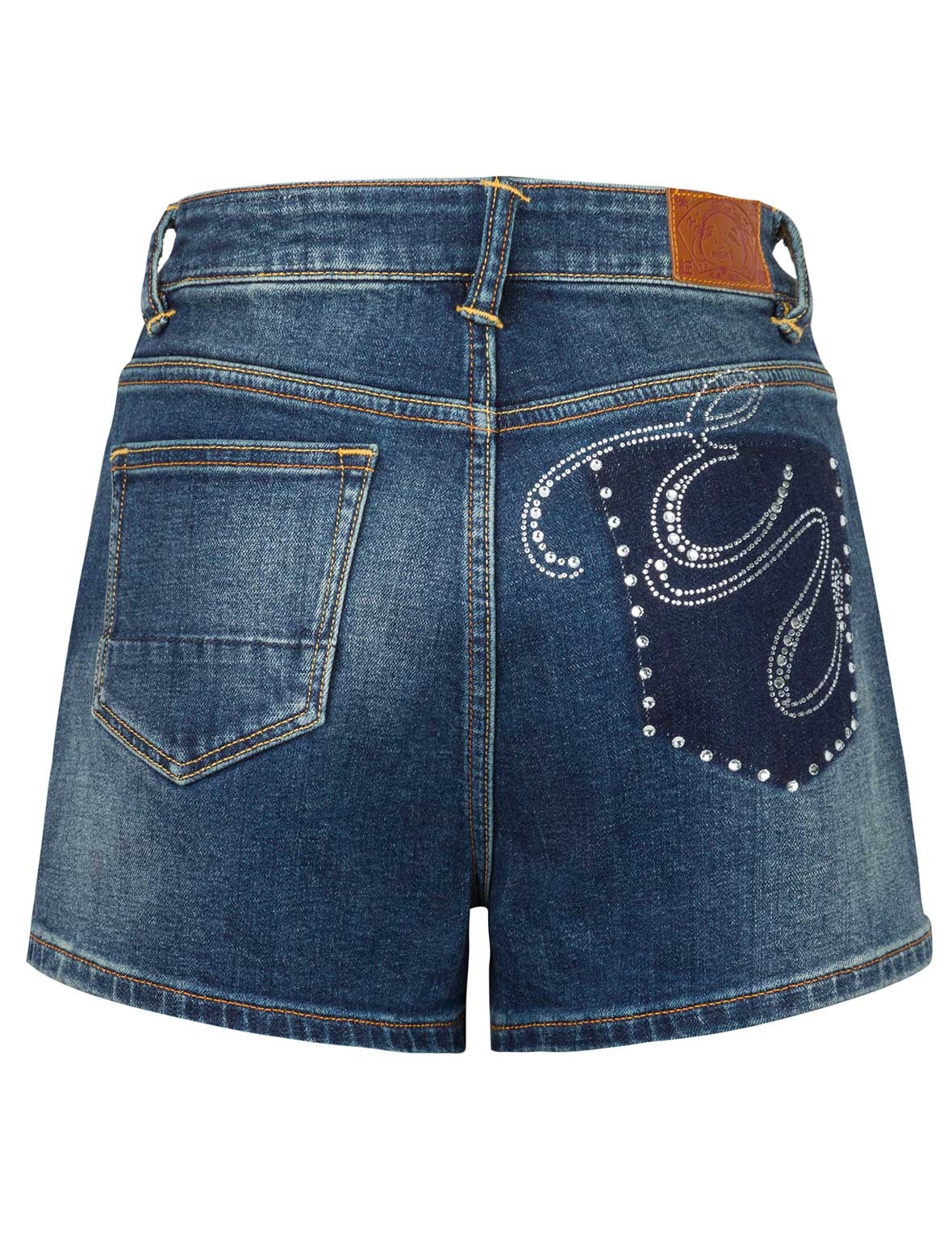 “EV” Rhinestone Embellished Loose Fit Denim Shorts - 11