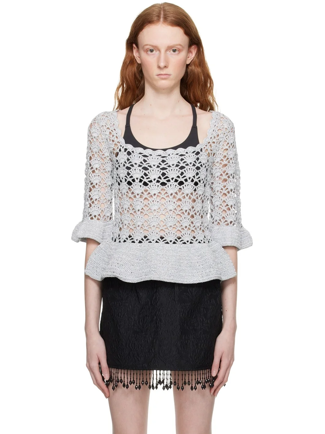 Silver Peplum Blouse - 1