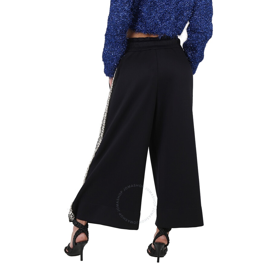 Burberry Ladies Black Crystal Detail Wide-leg Jersey Cropped Track Pants - 6