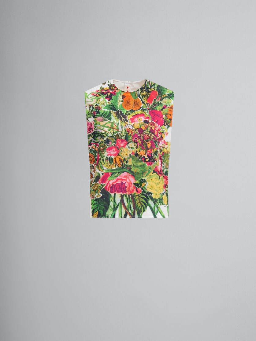 WHITE POPLIN SLEEVELESS TOP WITH MYSTICAL BLOOM PRINT - 1