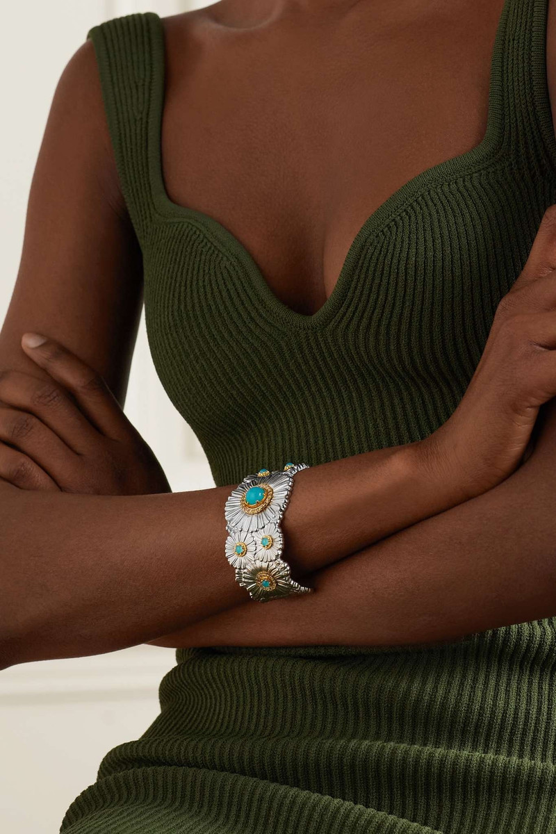 Buccellati Daisy Blossoms gold-plated, agate and diamond cuff outlook