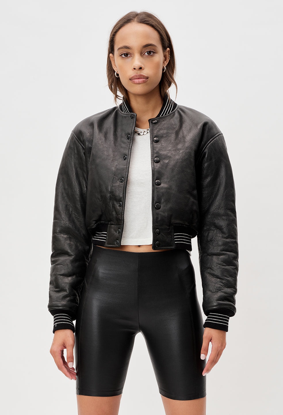 LEATHER CROPPED STADIUM JACKET - 6