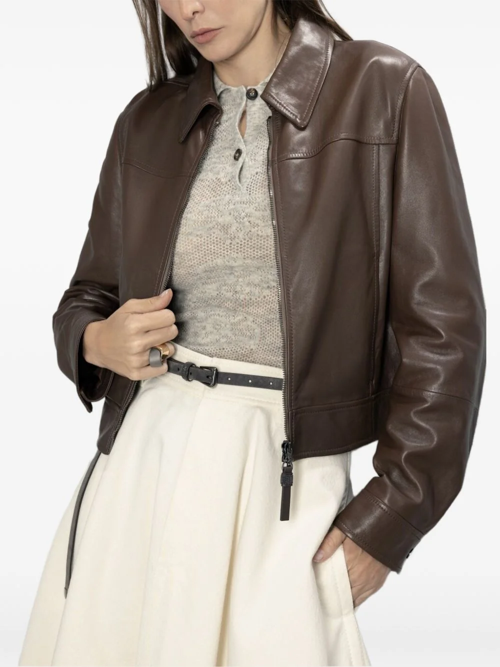 zip-up leather jacket - 1