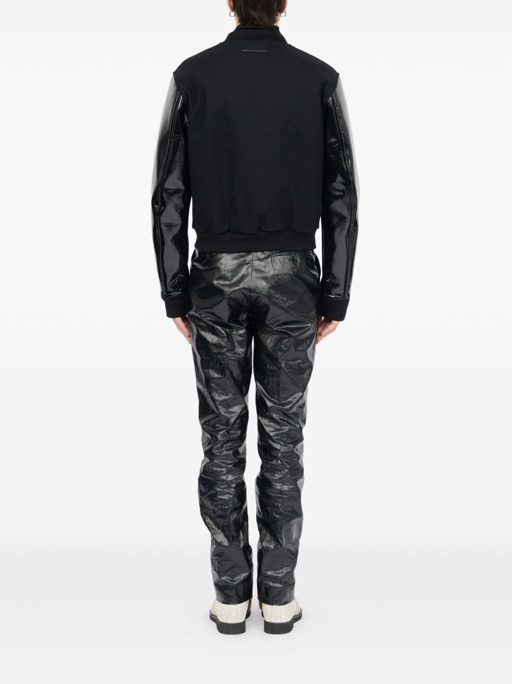 leather-sleeve wool jacket - 4