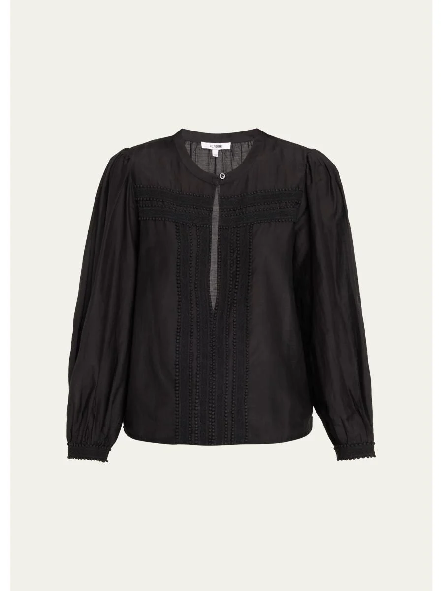 Tate Lace-Trim Cotton-Silk Voile Blouse - 1