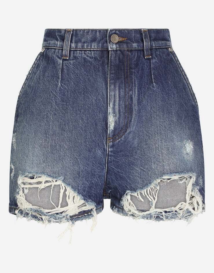 Denim shorts with ripped details - 3