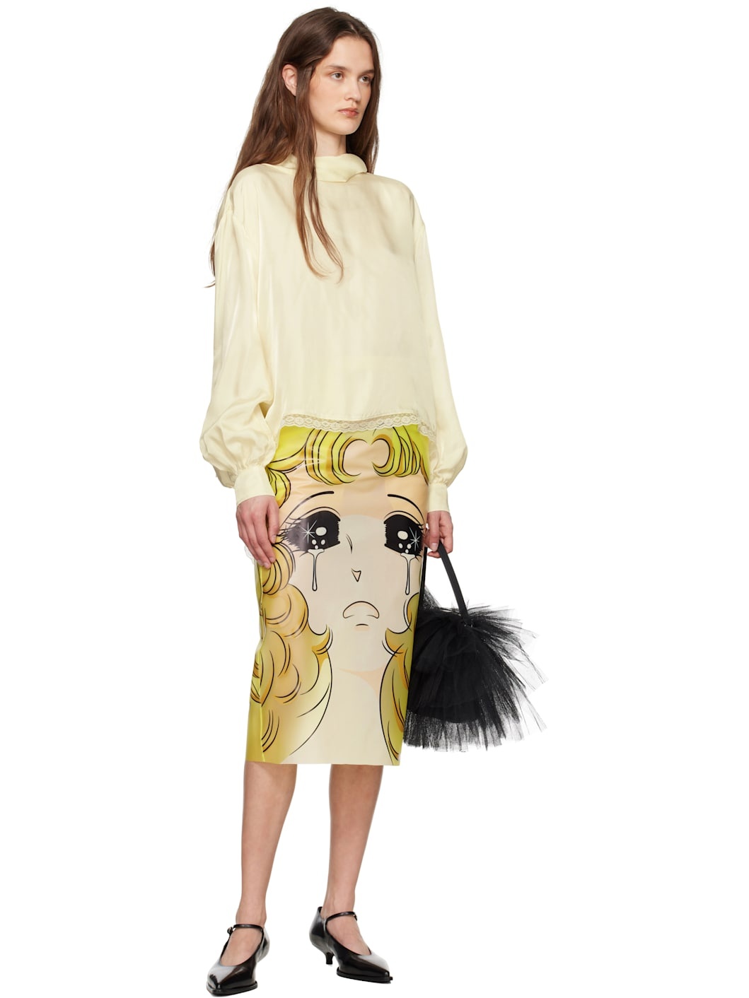 Yellow Crying Girl H-Line Midi Skirt - 4