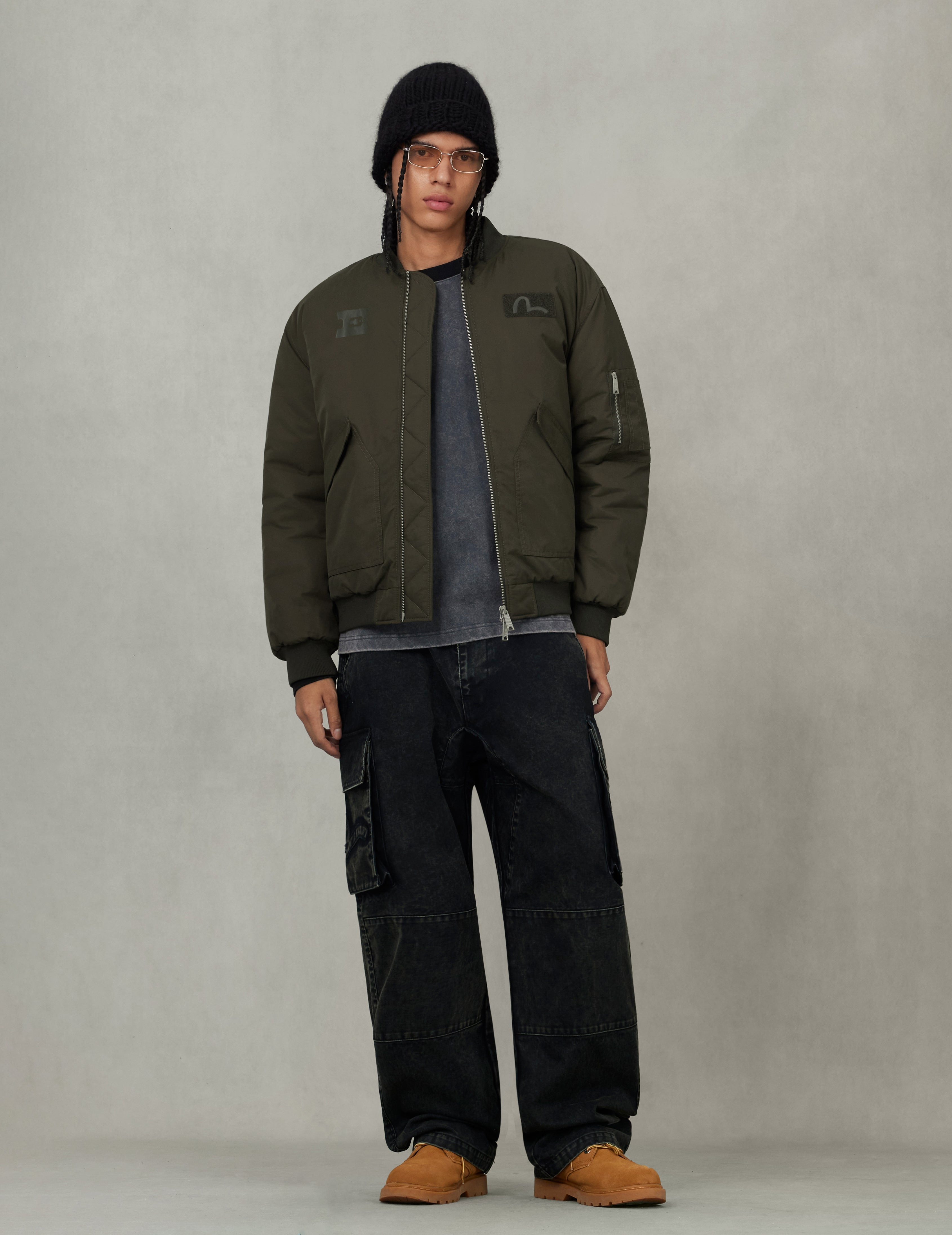 E and Seagull Appliqué Print Regular Fit Bomber Jacket - 5