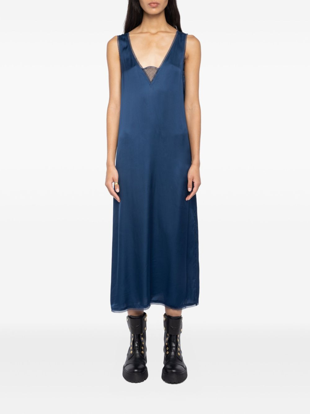 lace-trimmed slip midi dress - 2