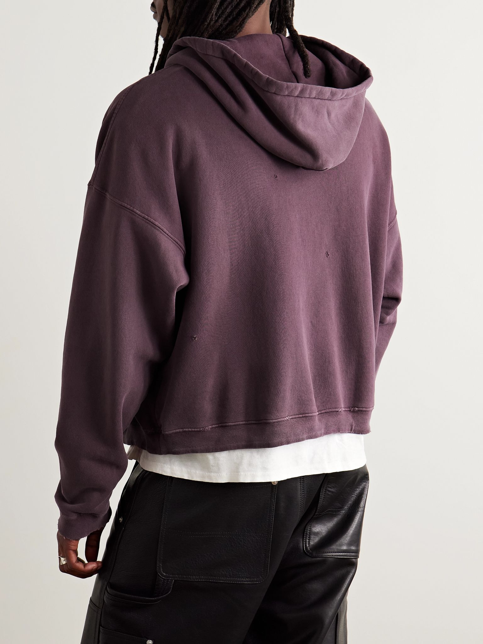 Distressed Logo-Print Cotton-Jersey Hoodie Purple - 3