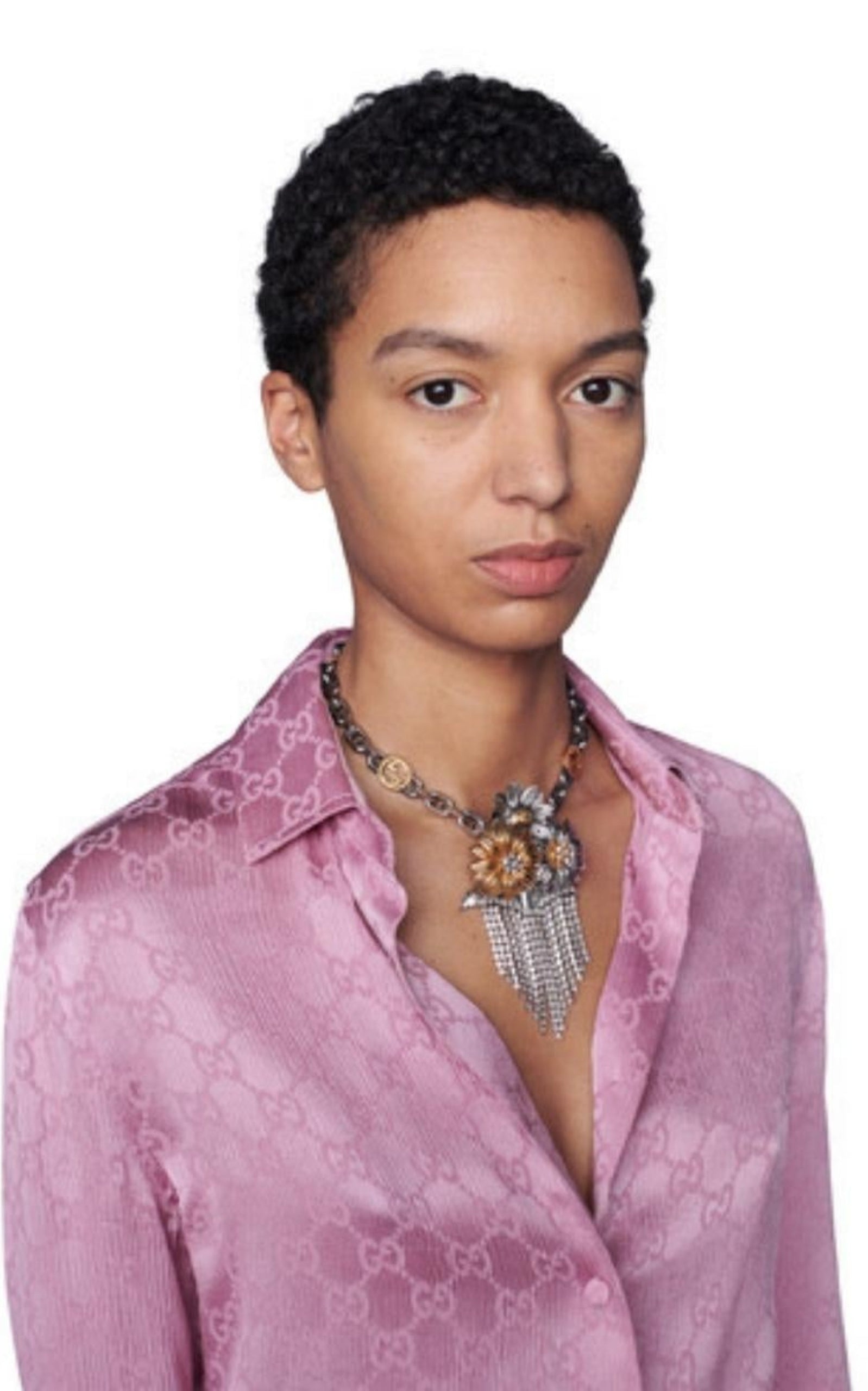 Floral Crystals Fringe Necklace - 2