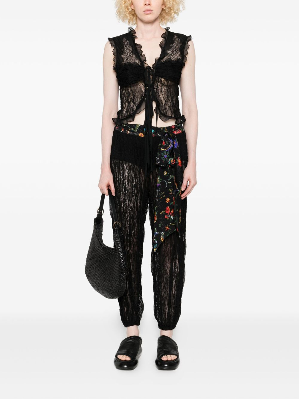floral-print lace trousers - 2