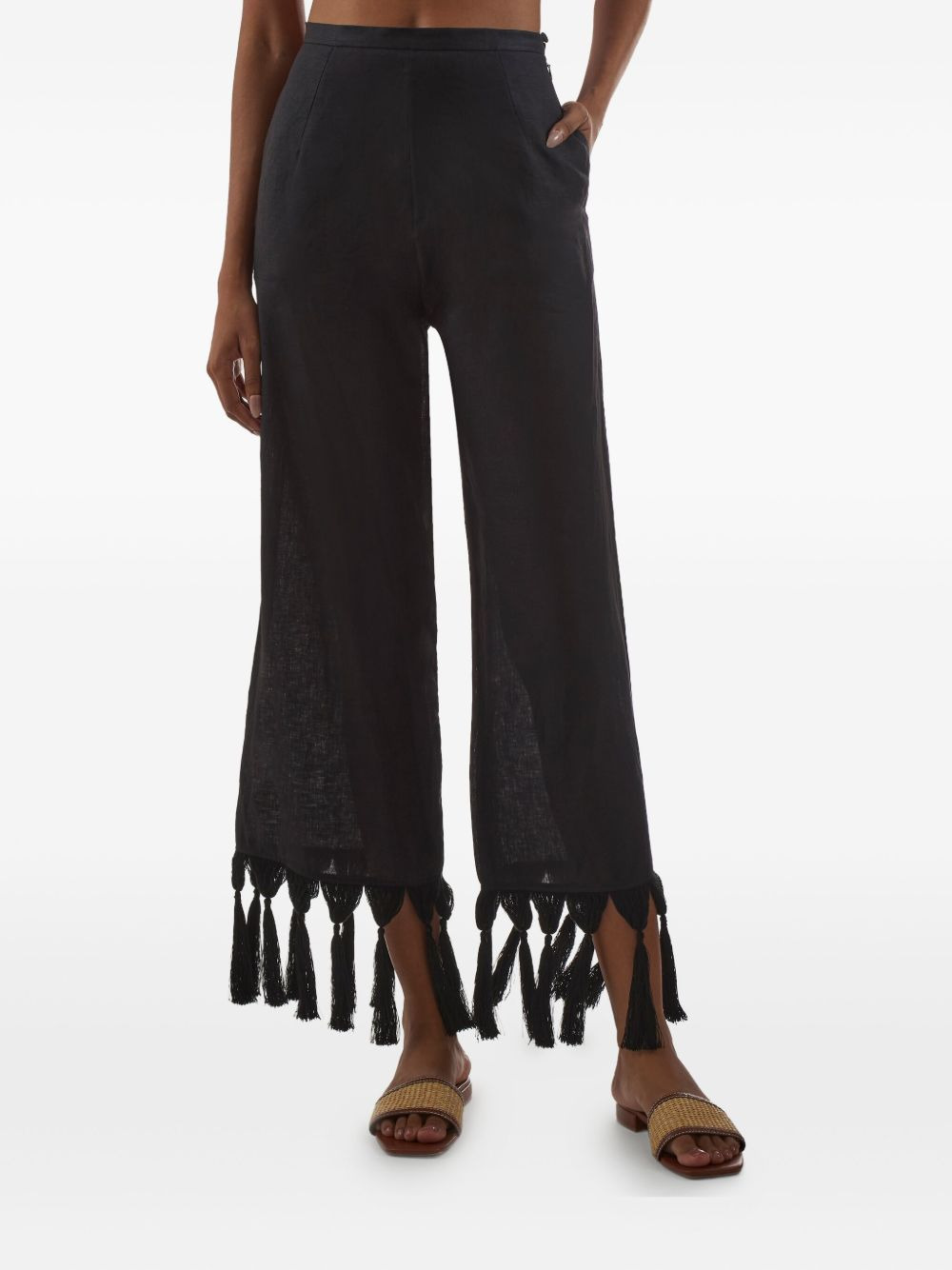 Marlino fringes-detail linen trousers - 4
