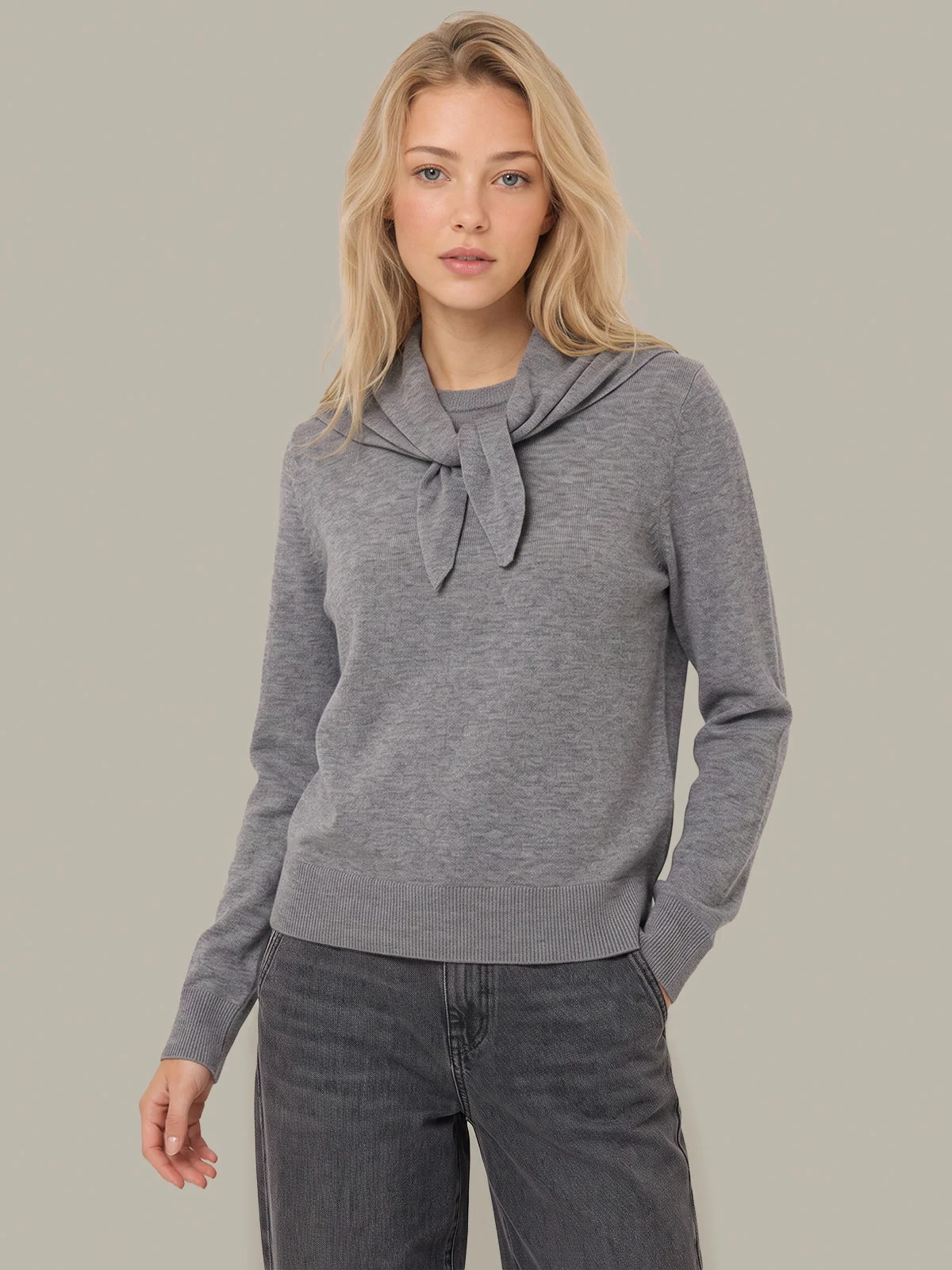 Lennox Crew Neck Pullover With Removable Scarf - 1