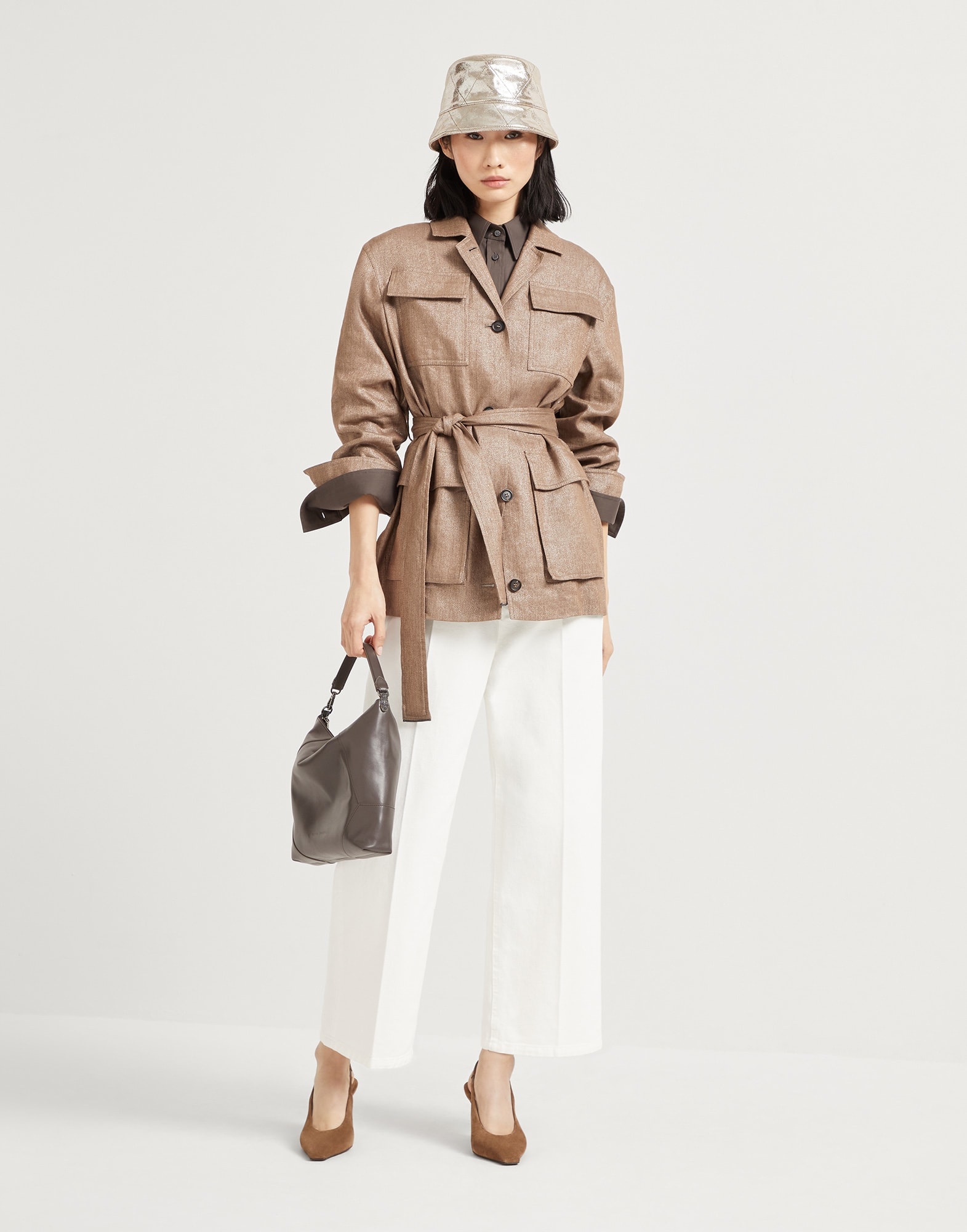 Techno virgin wool and linen sparkling twill safari blazer and monili - 5