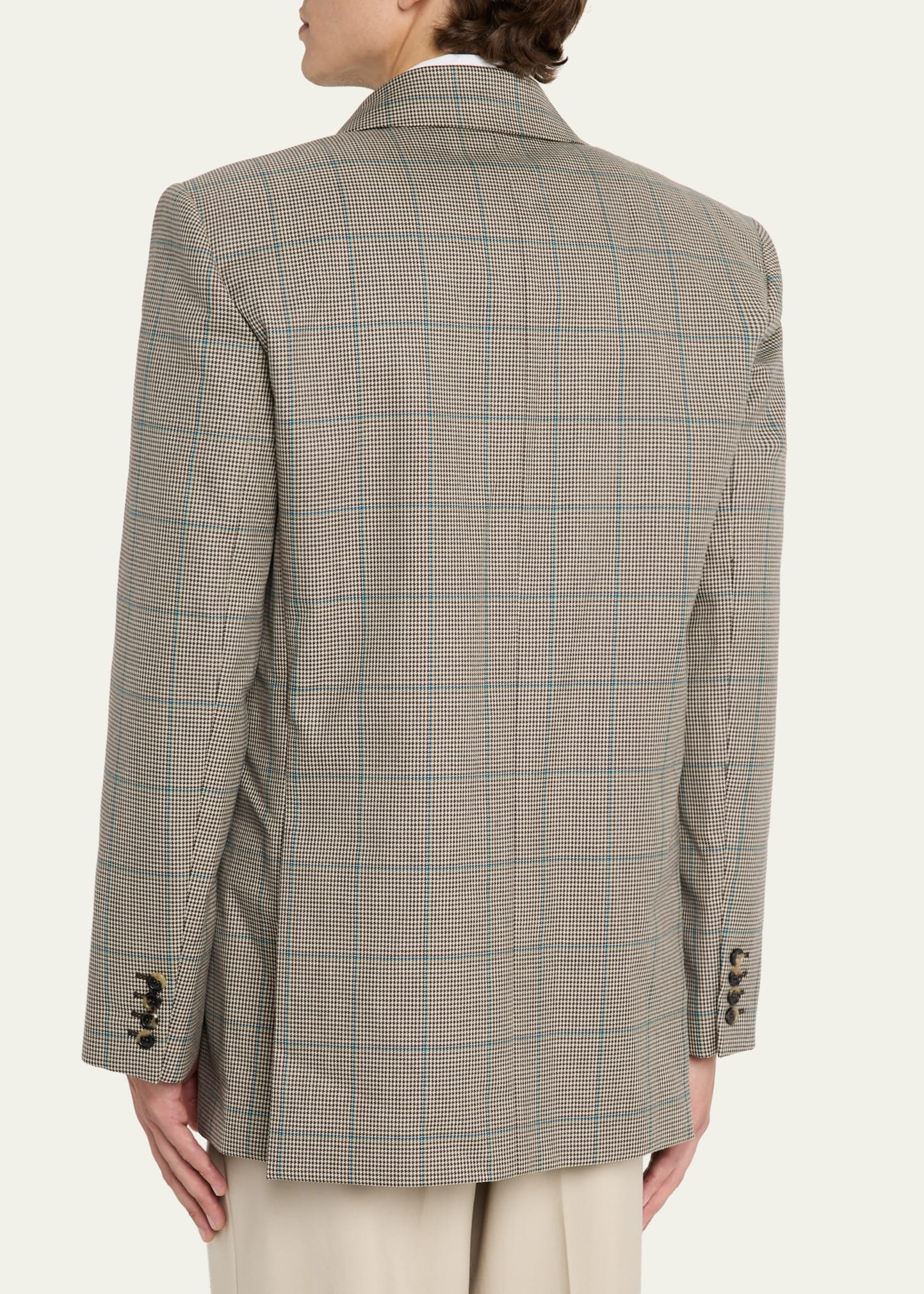 Men's Double-Breasted Check Wool Blazer - 3
