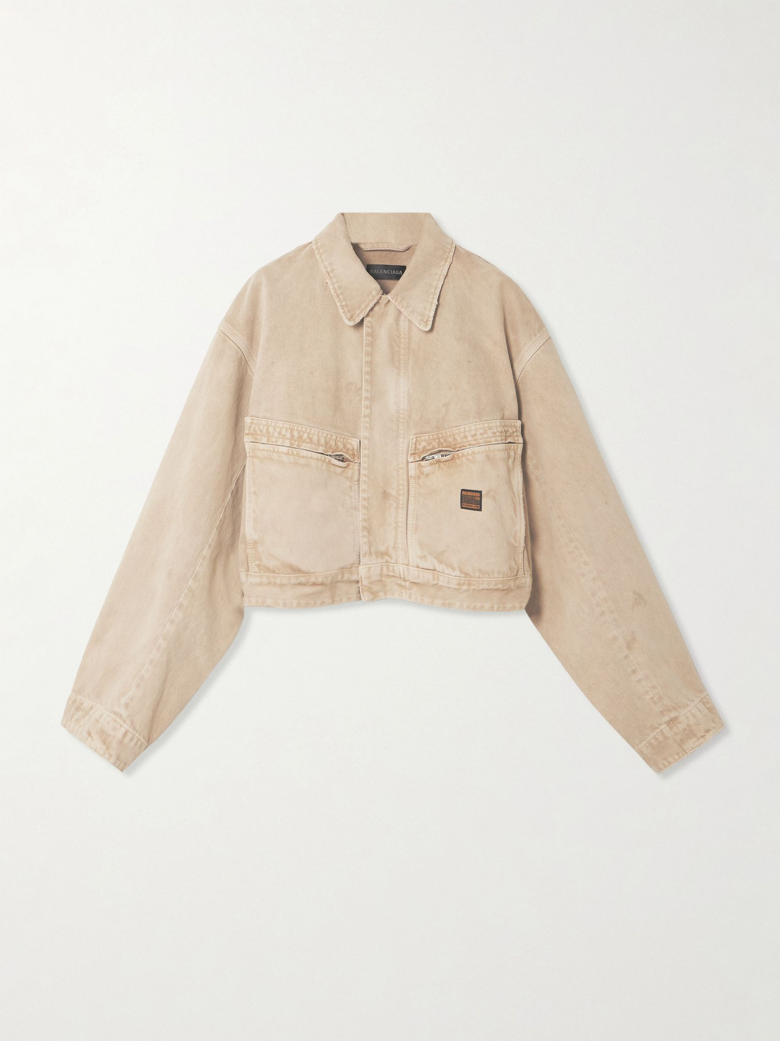 Cropped distressed appliquéd denim jacket Beige - 1