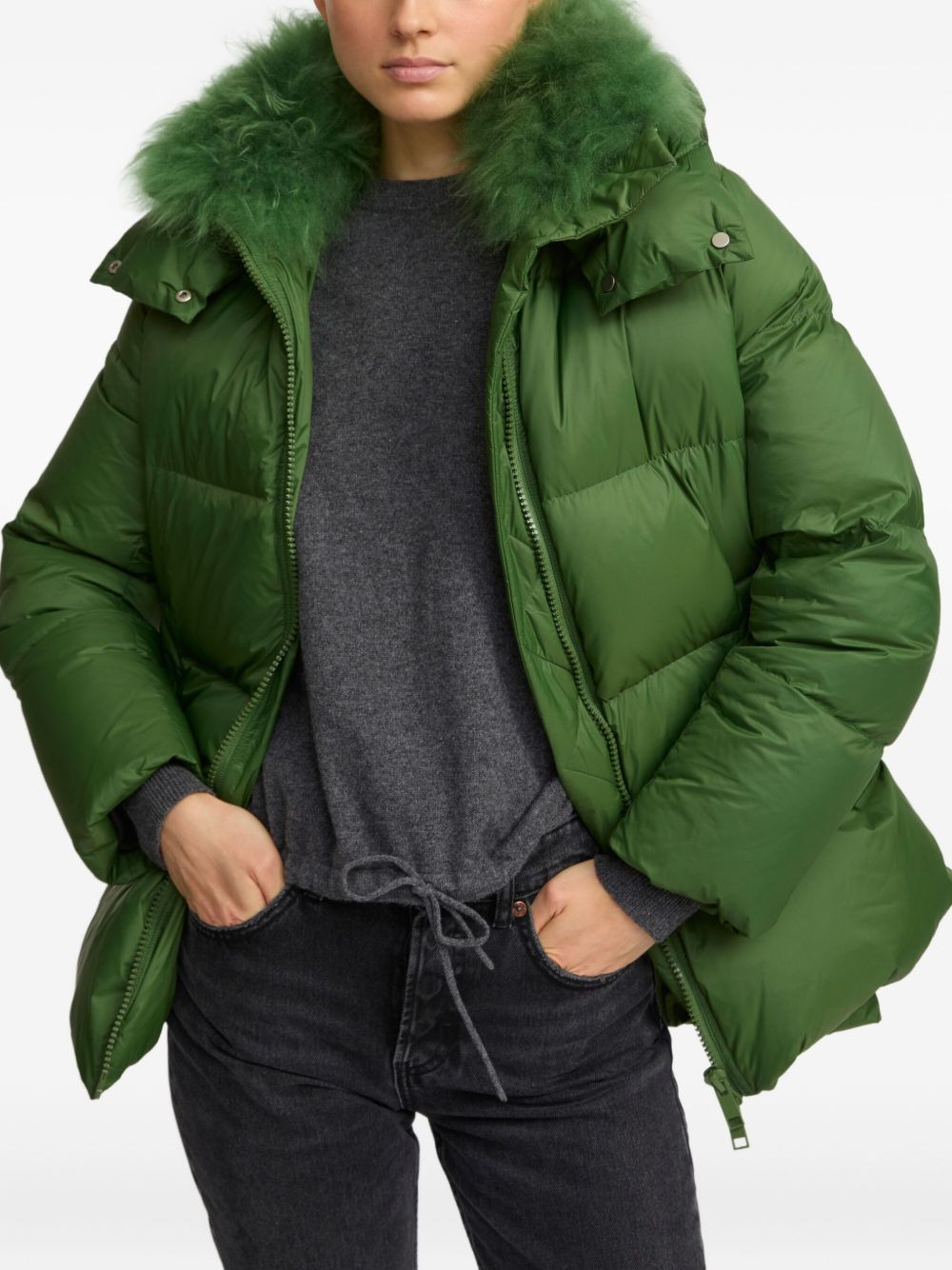 lambshearling-collar down coat - 3