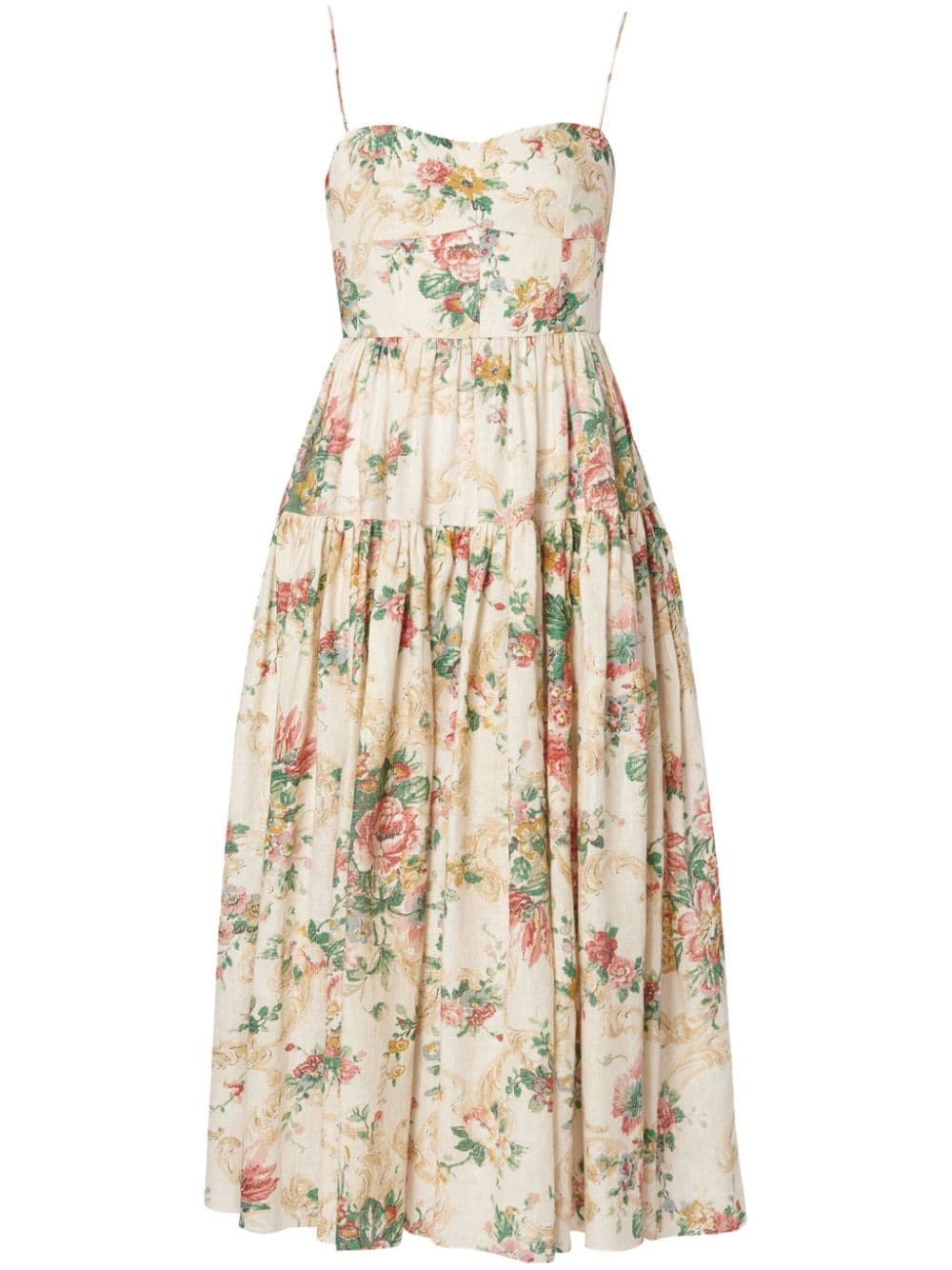 floral-print linen dress - 1