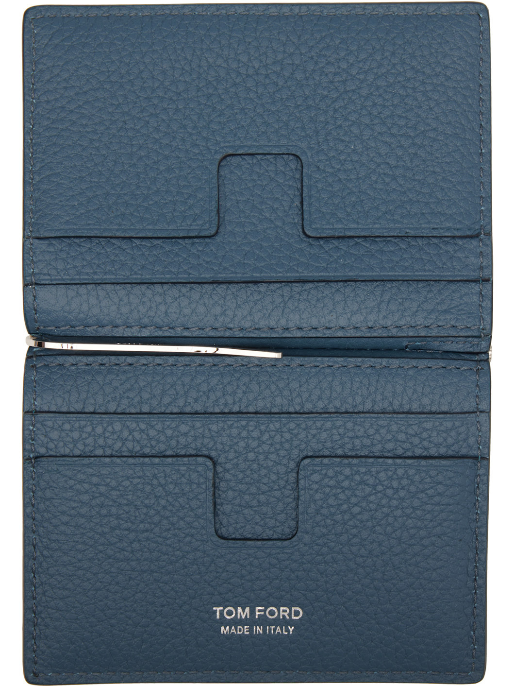 Blue Soft Grain Leather Bifold Money Clip Card Holder - 3