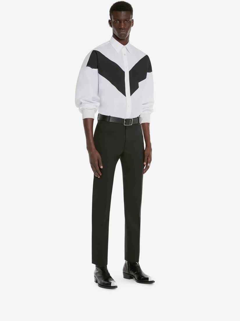 Men's Cotton Poplin Chevron Shirt in White - 3