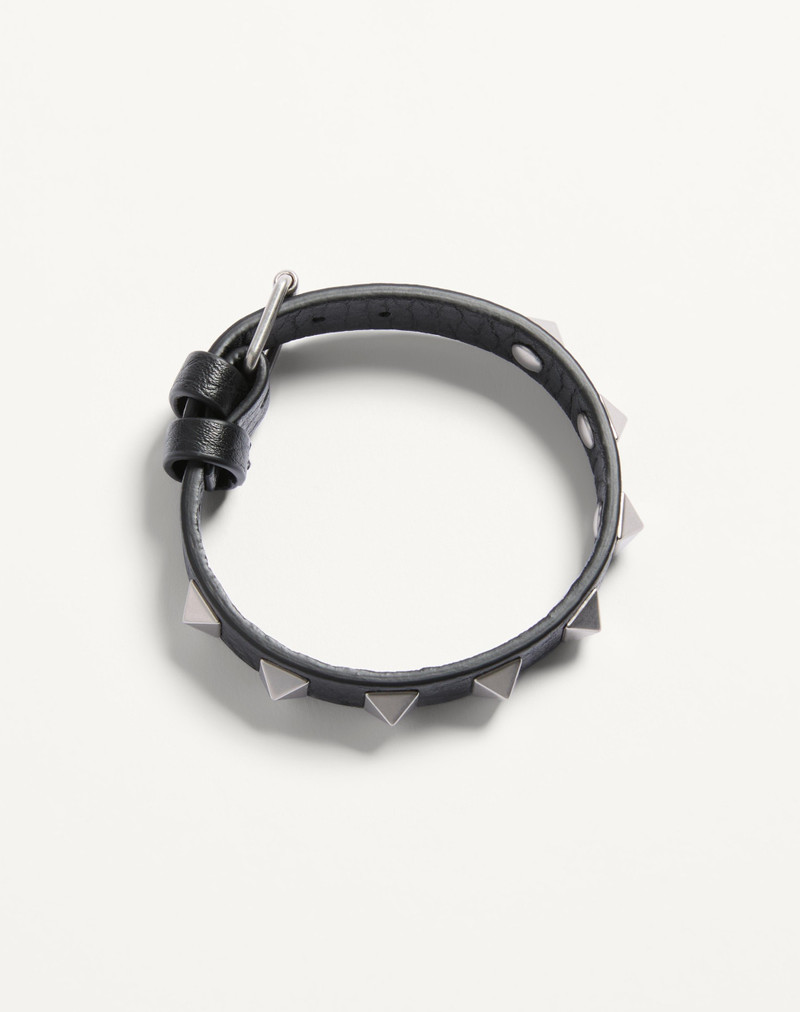 Valentino ROCKSTUD LEATHER BRACELET WITH RUTHENIUM STUDS outlook