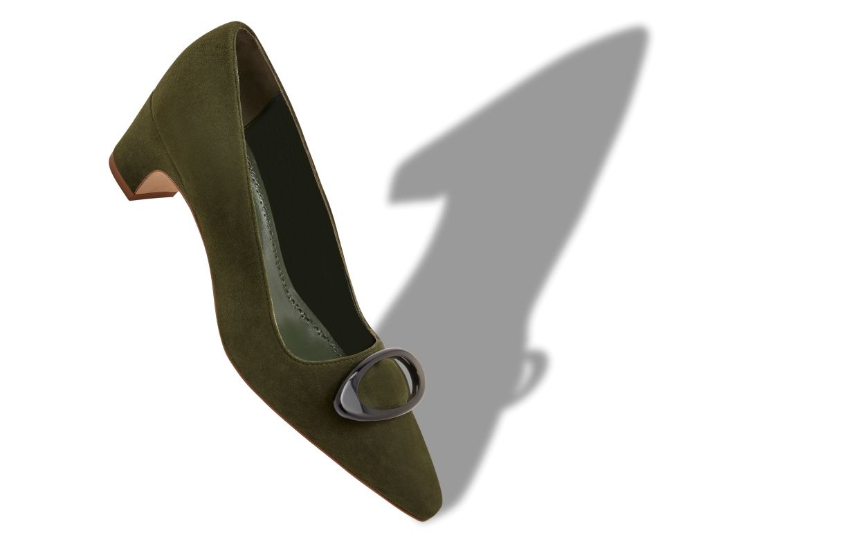 Dark Green Suede Pointed Toe Pumps - 2