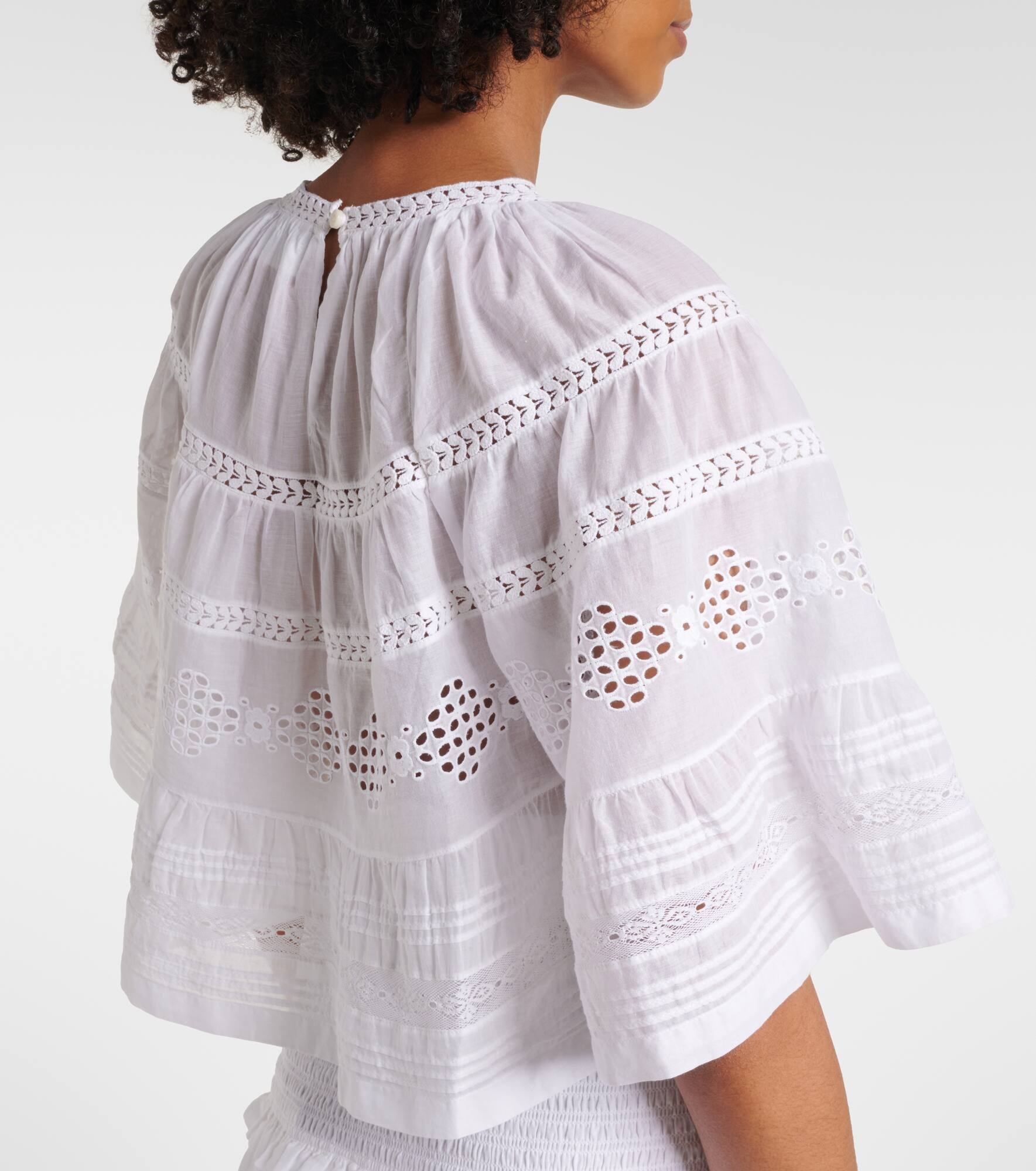 Dilama lace-trimmed cotton voile top - 5