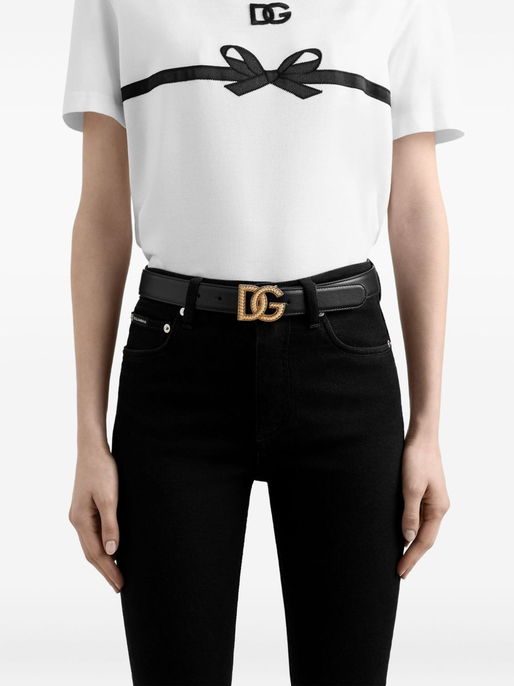 logo-plaque leather belt - 3