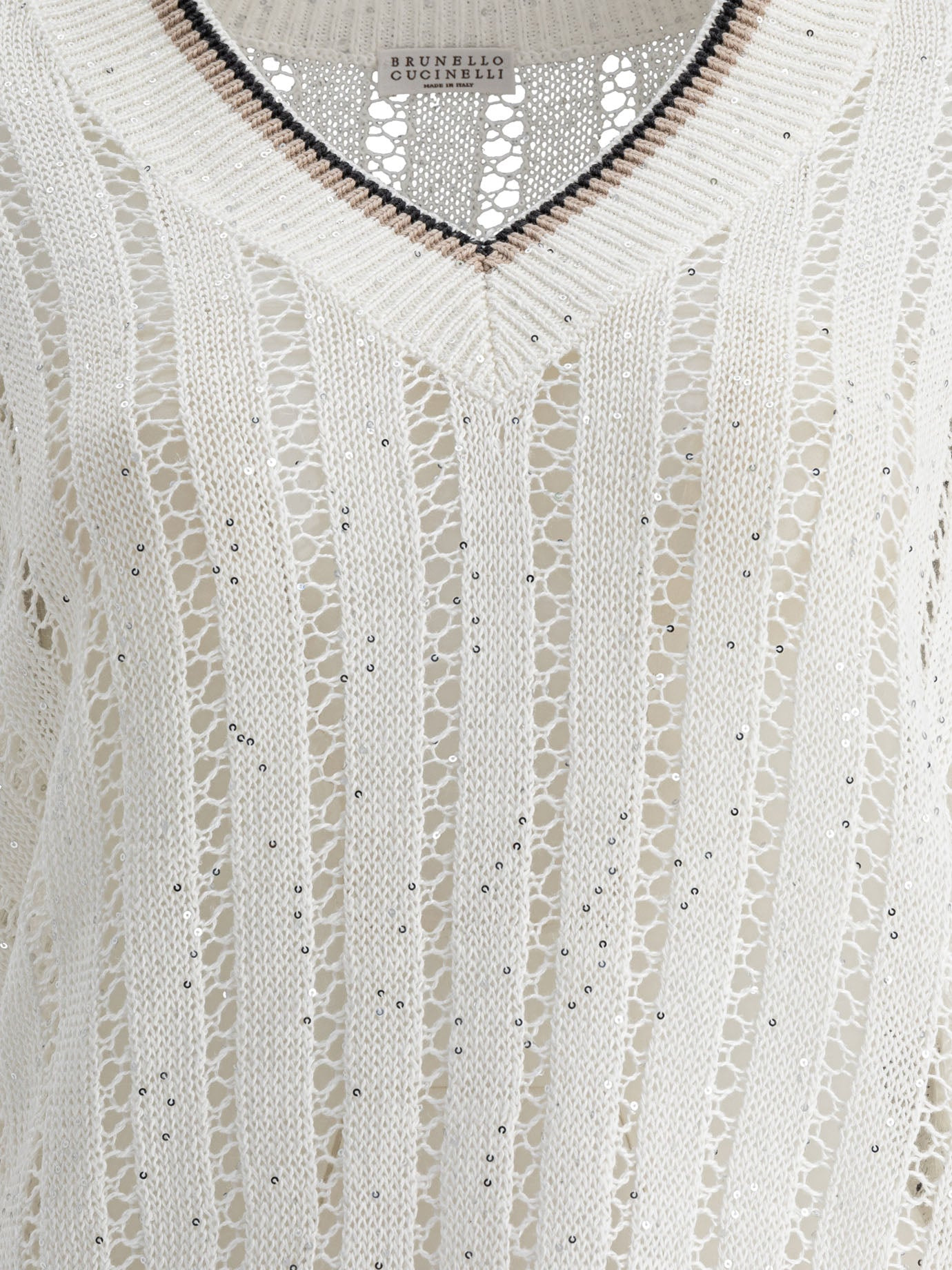 Brunello Cucinelli Women "Daxxling Ribbed Net" Sweater In Linen - 3