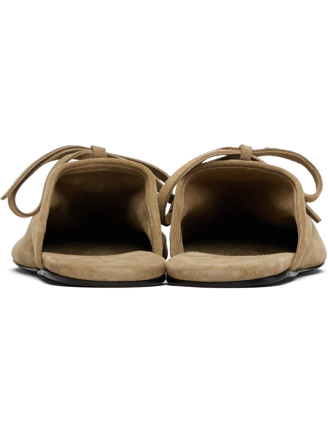 Beige Bow Suede Slippers - 2