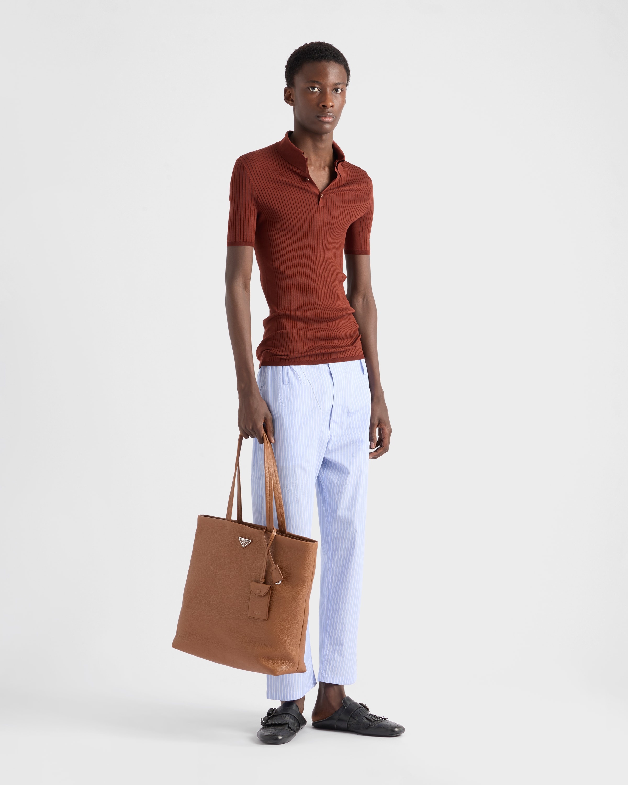 Ribbed knit cotton polo shirt - 2