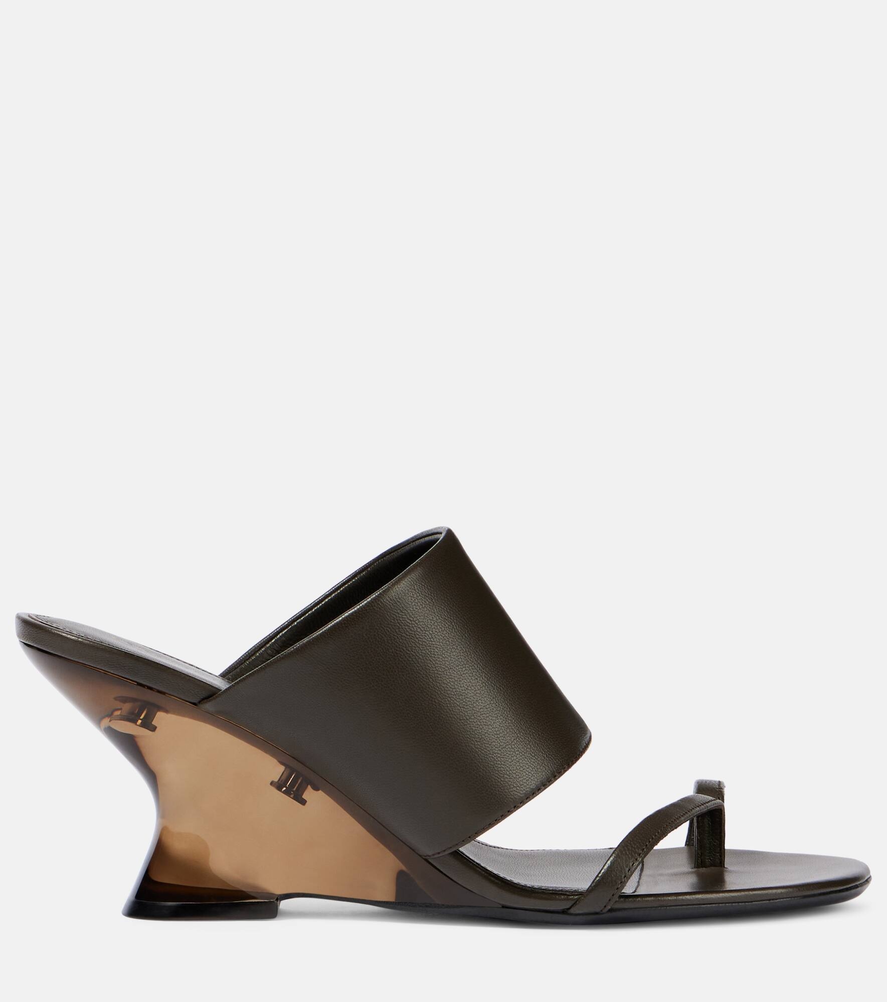 Leather wedge mules - 4