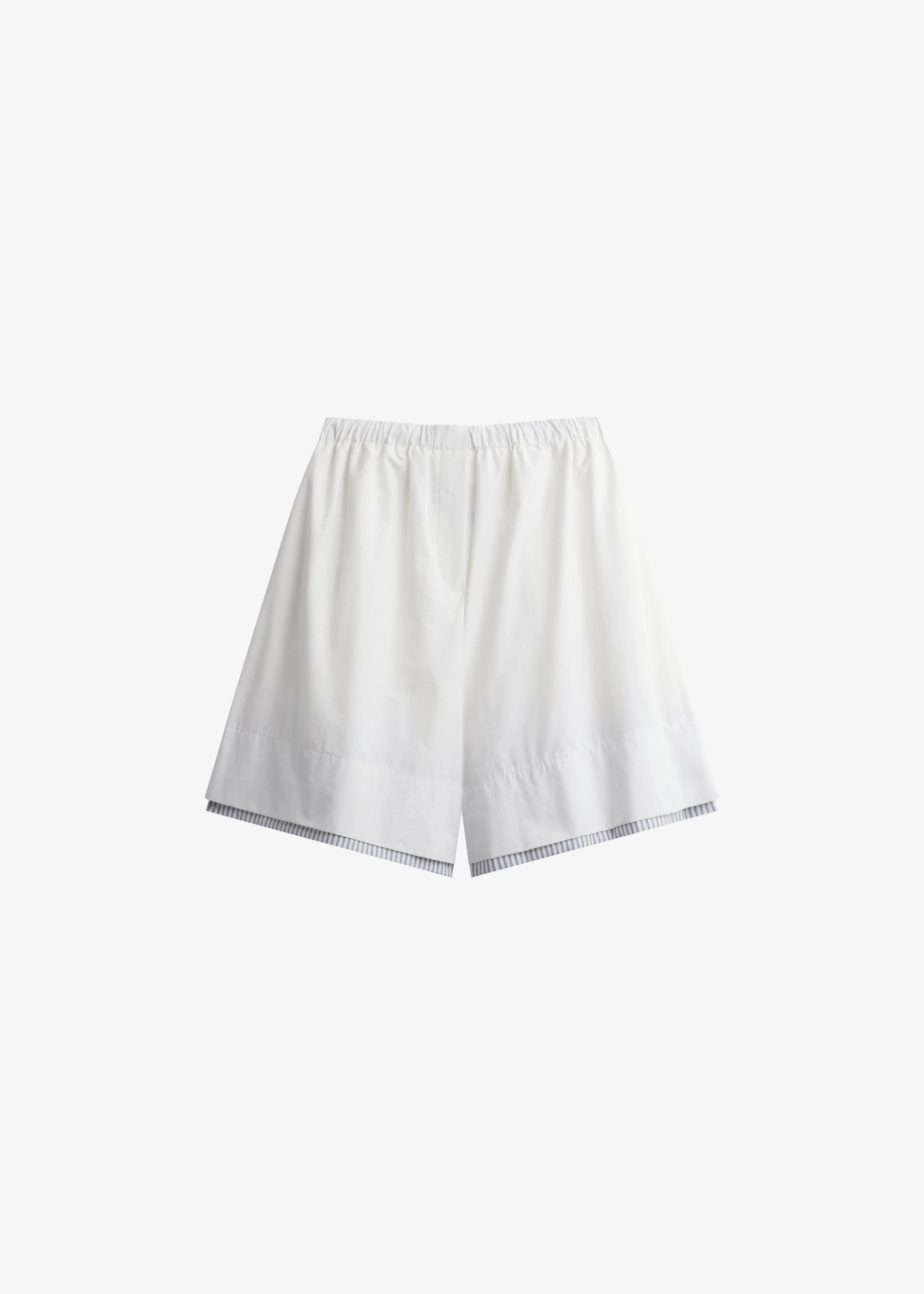 Menton Layered Hem Shorts - White/Blue Stripe - 1