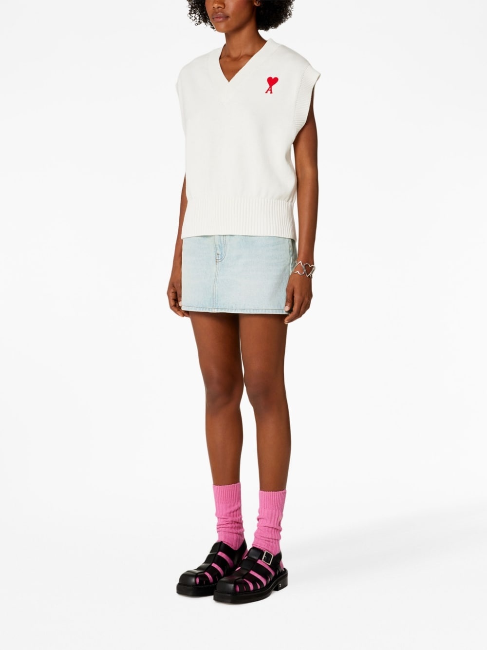 chest embroidered-logo knit vest - 2