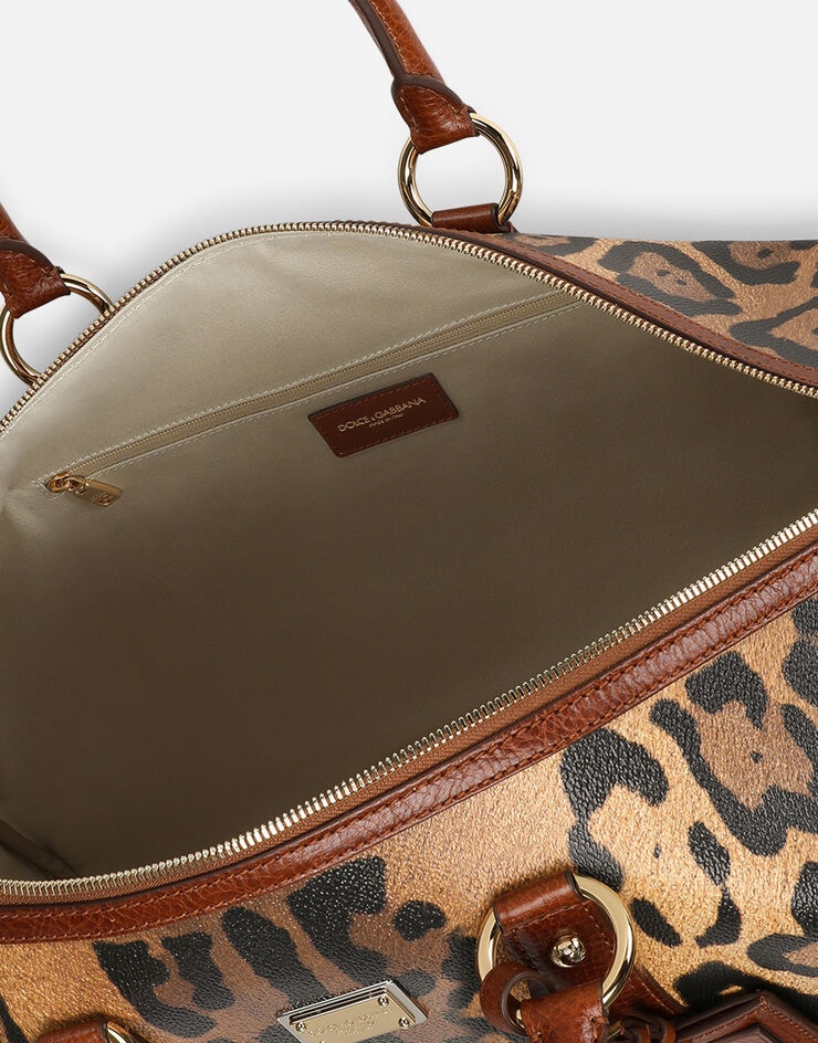 Medium travel bag in leopard-print Crespo with branded plate - 4