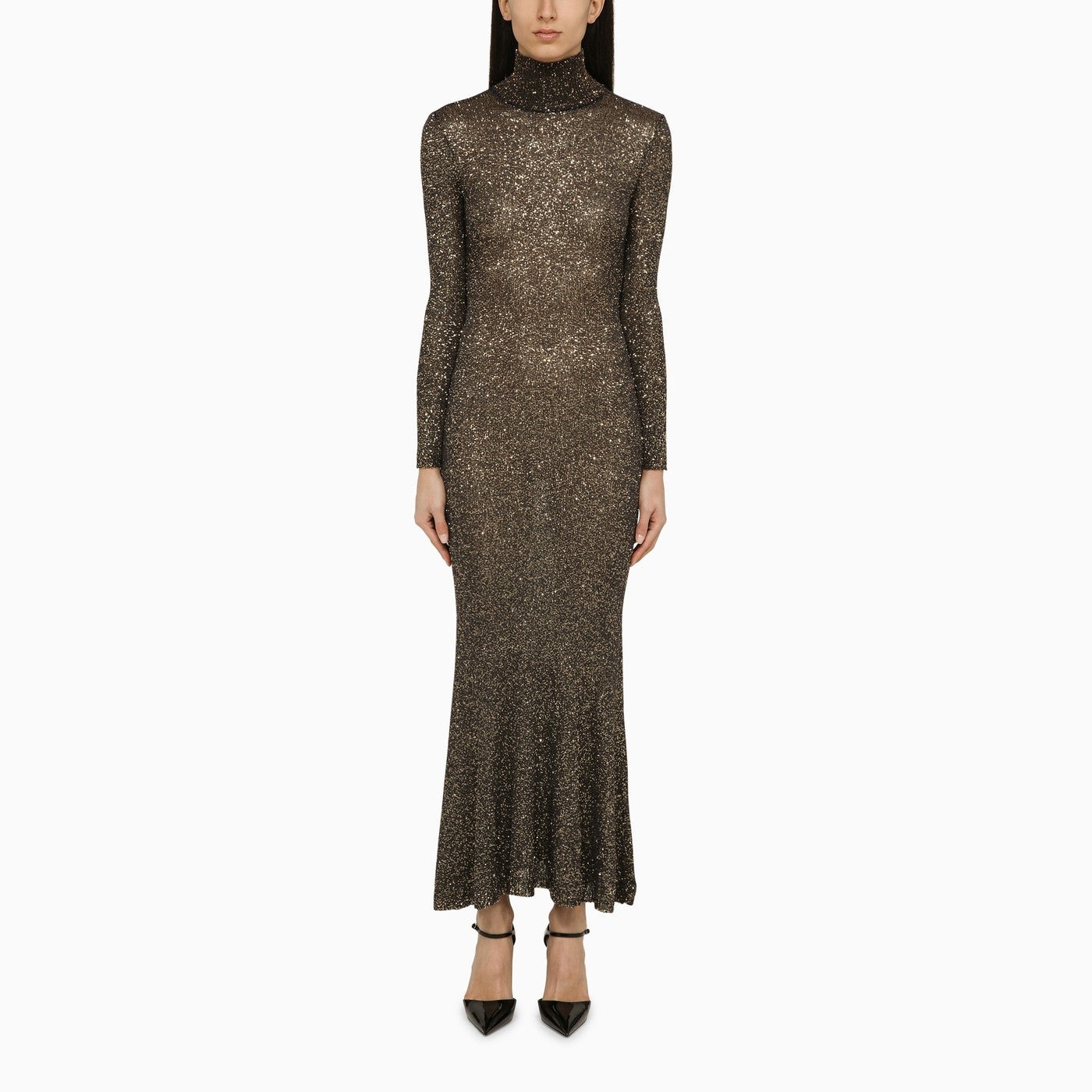 Balenciaga Brown And Gold Dress With Sequins - 1