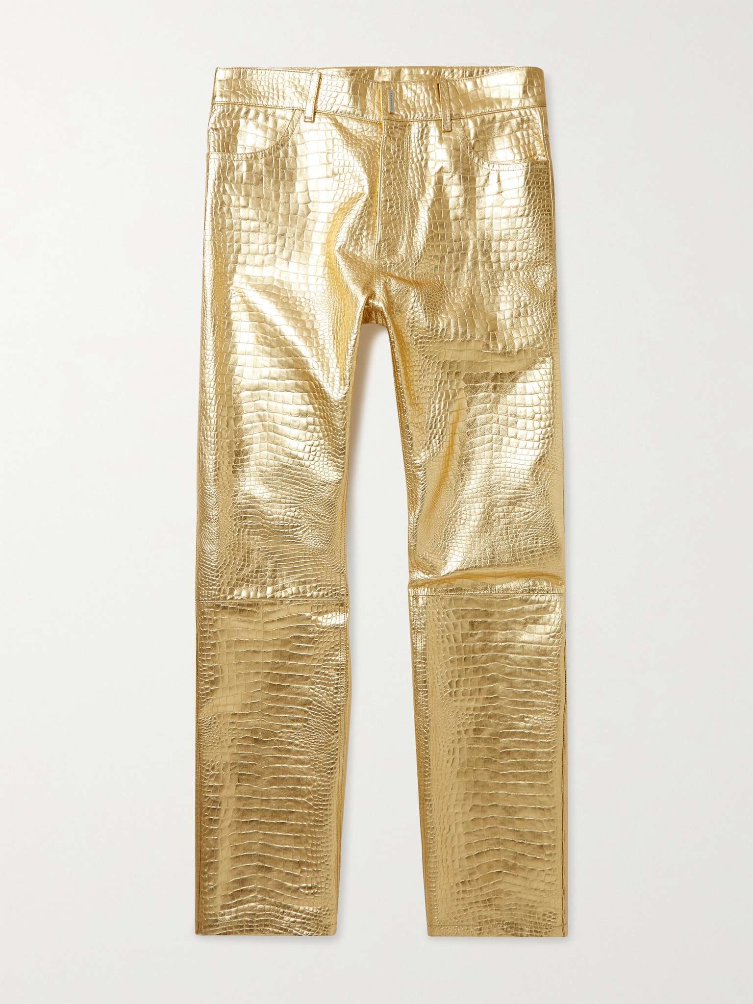 Croc-Effect Metallic Leather Trousers - 1